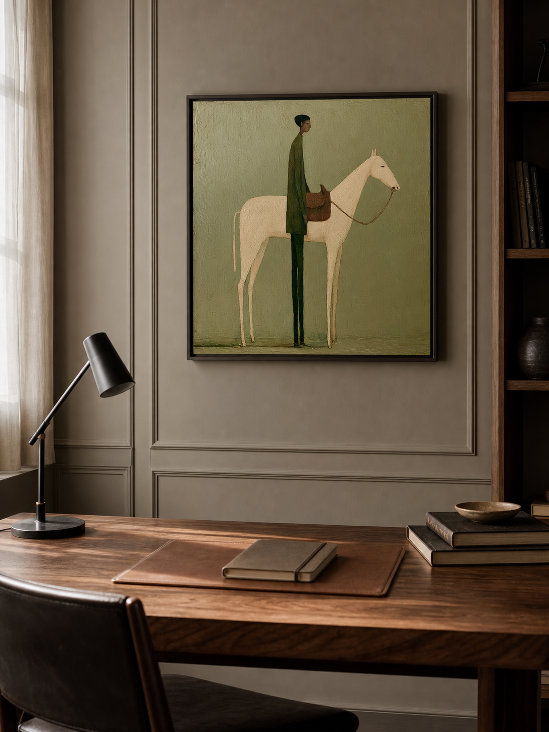 Vintage Figure And Horse Oil Painting Minimalist Horse And Figure Hand-Painted Wall Art