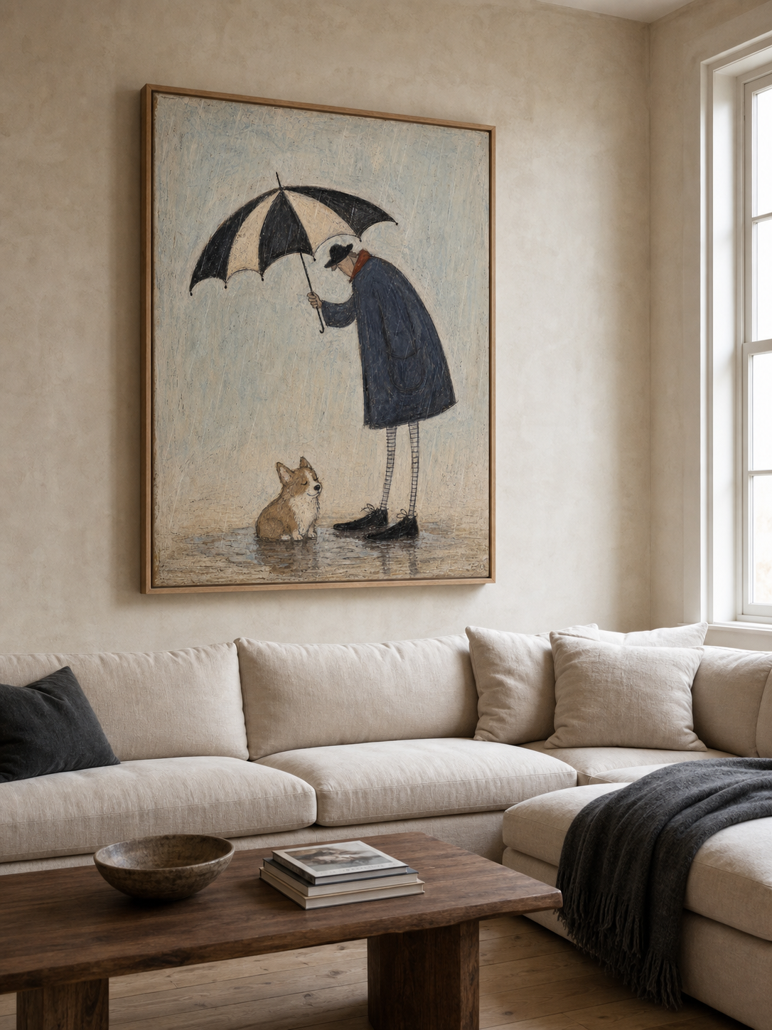 Rainy Day Corgi Canvas Wall Art Gentle Umbrella Moment Vintage Pet Lover Gift