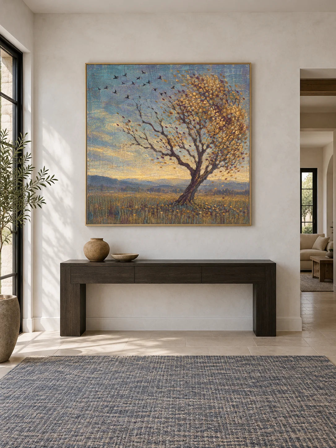 Contemporary Autumn Tree Artwork Large Nature Painting For Modern Home Decor