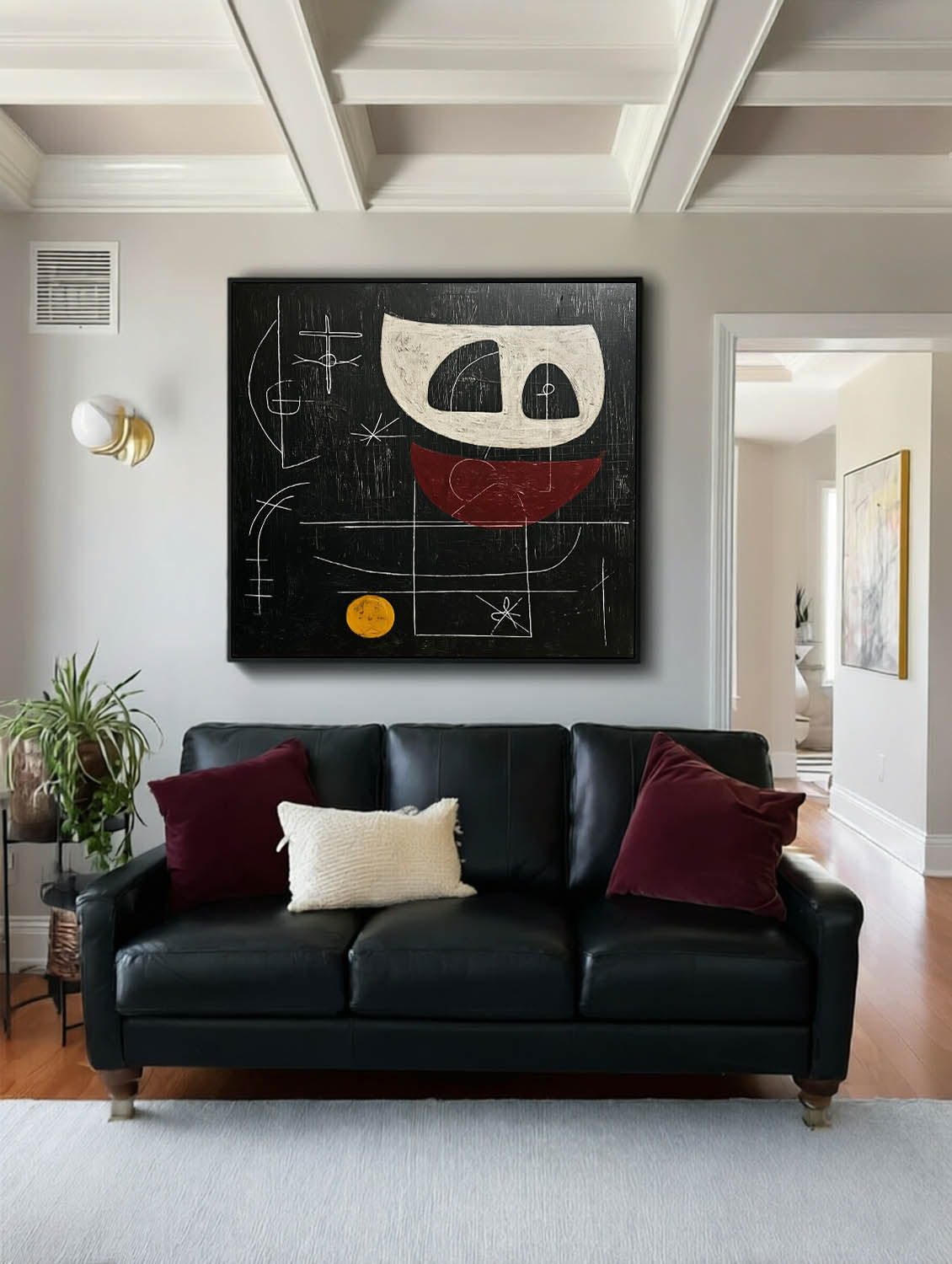 Square Black And Red Abstract Painting With Geometric Lines Square Black And Red Abstract Painting