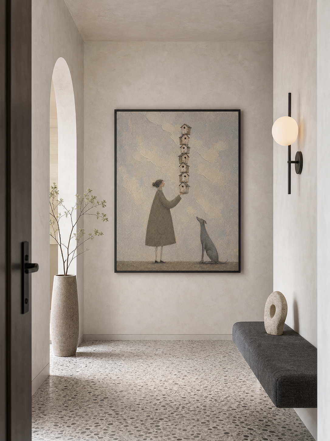 Vintage Style Wall Art Featuring Dog Companion And Earthy Tones