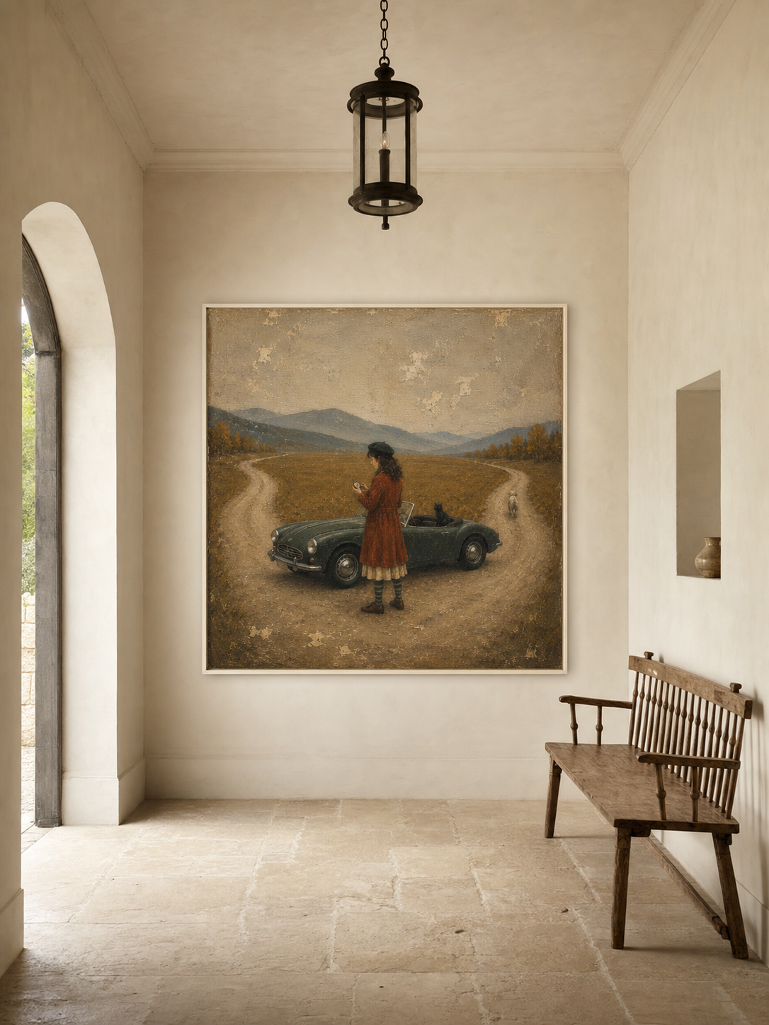 Vintage Road Trip Woman In Classic Convertible Abstract Retro Travel Canvas Art
