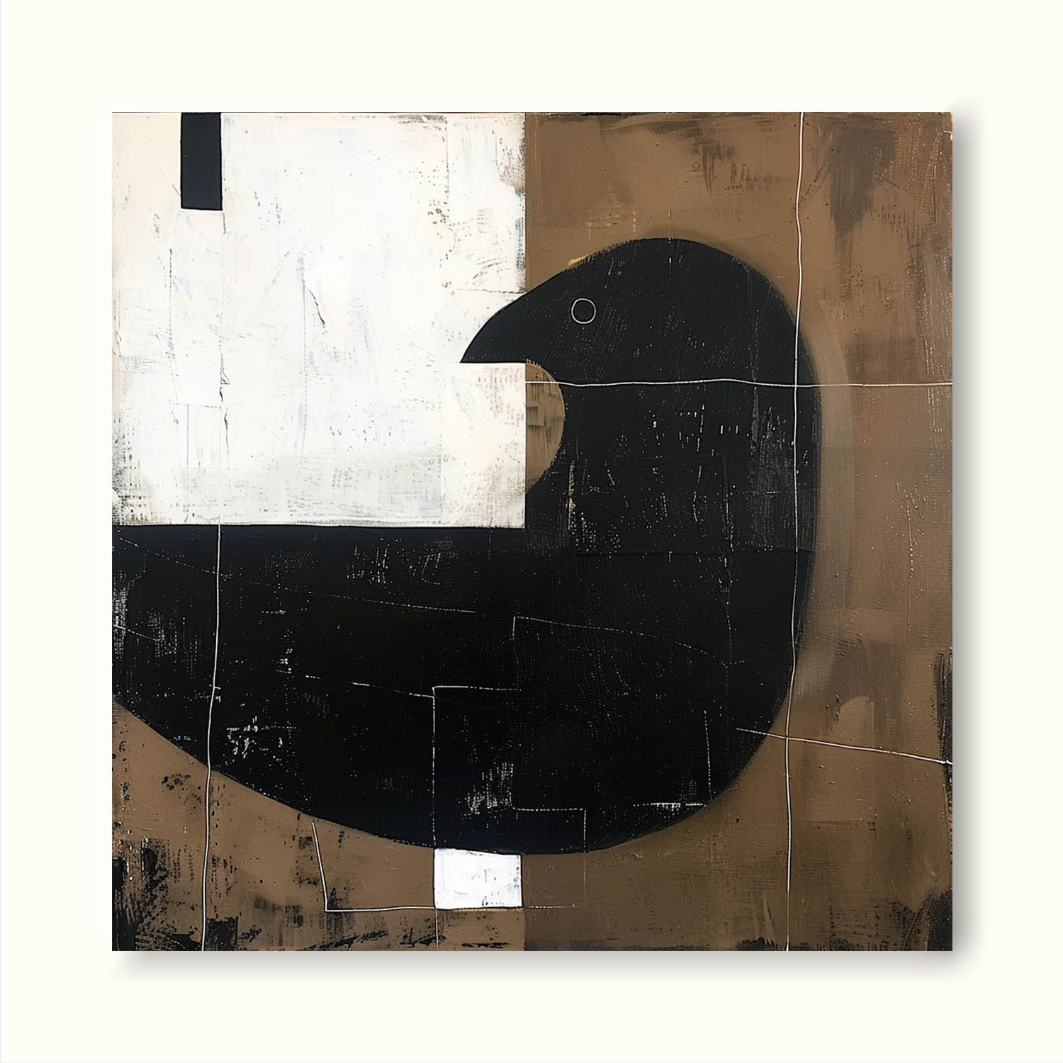 Vintage Black And White Dove Canvas Art Large Abstract Minimalist Bird Painting Retro Dove Wall Art