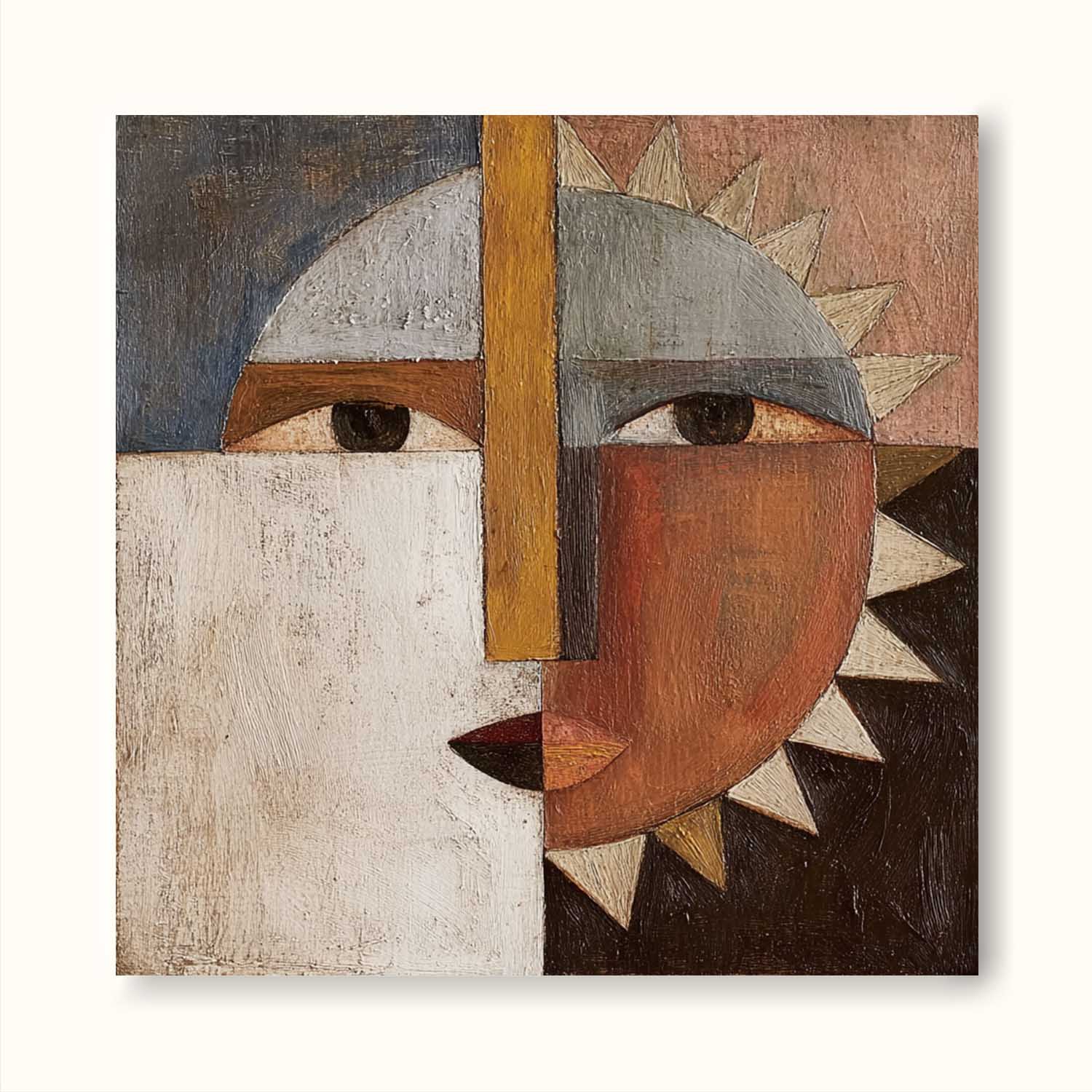 Original Abstract Sun Moon Canvas Artwork Modern Earthy Brown Geometric Abstract Oil Painting Modern Geometric Wall Art