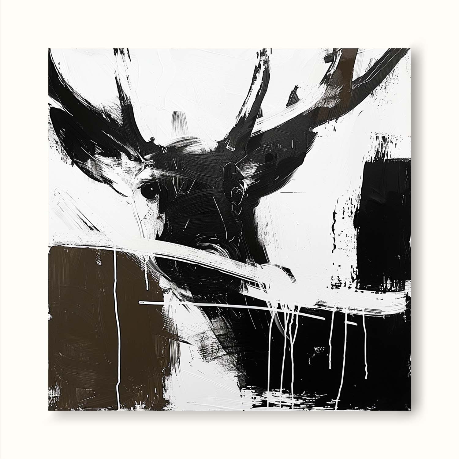Large Black and White Deer Painting Retro Large Deer Canvas Art Retro Minimalist Deer Canvas Large Wall Decor