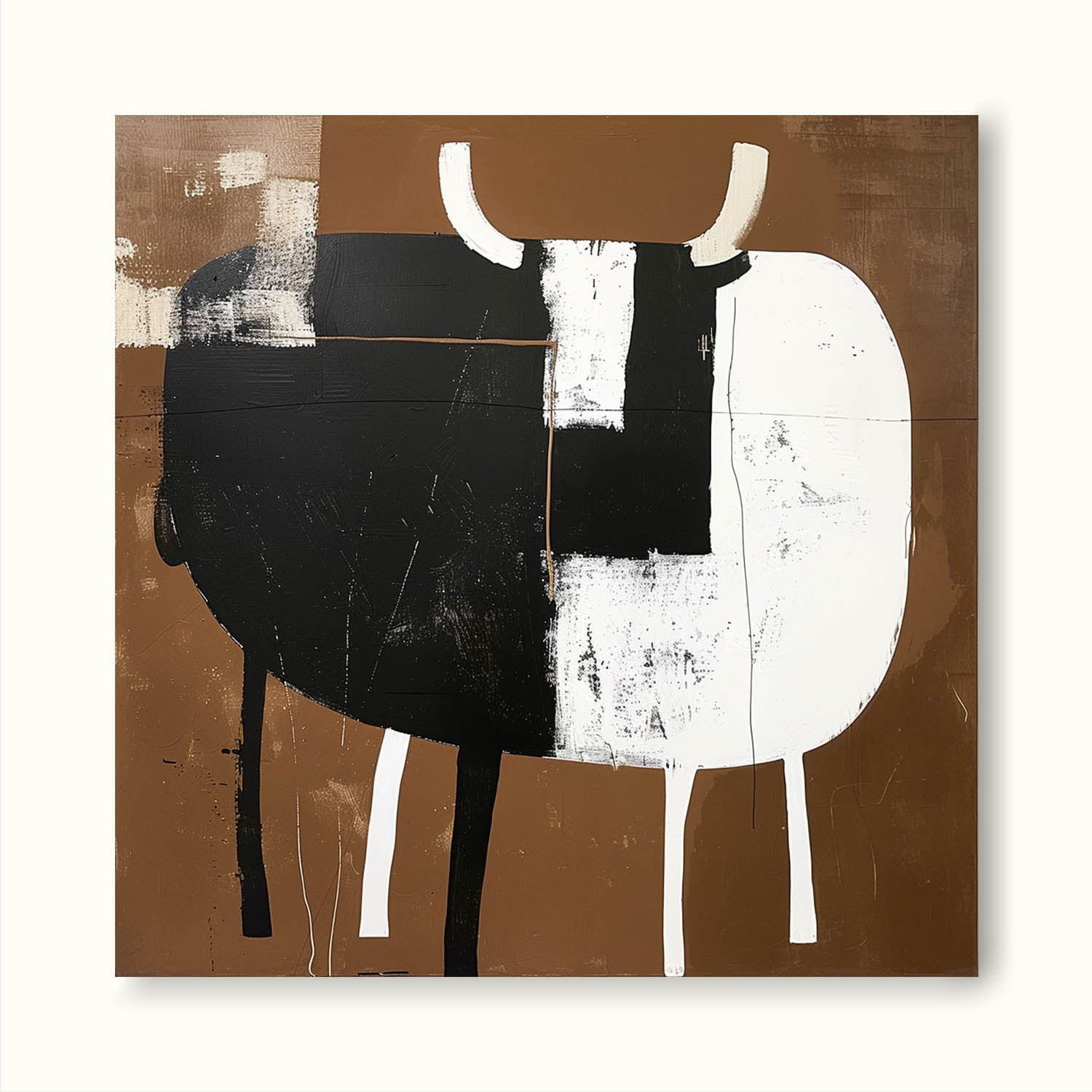 Large Vintage Wabi Sabi Black & White Canvas Art Retro Abstract Canvas Painting Large Canvas Wall Decor