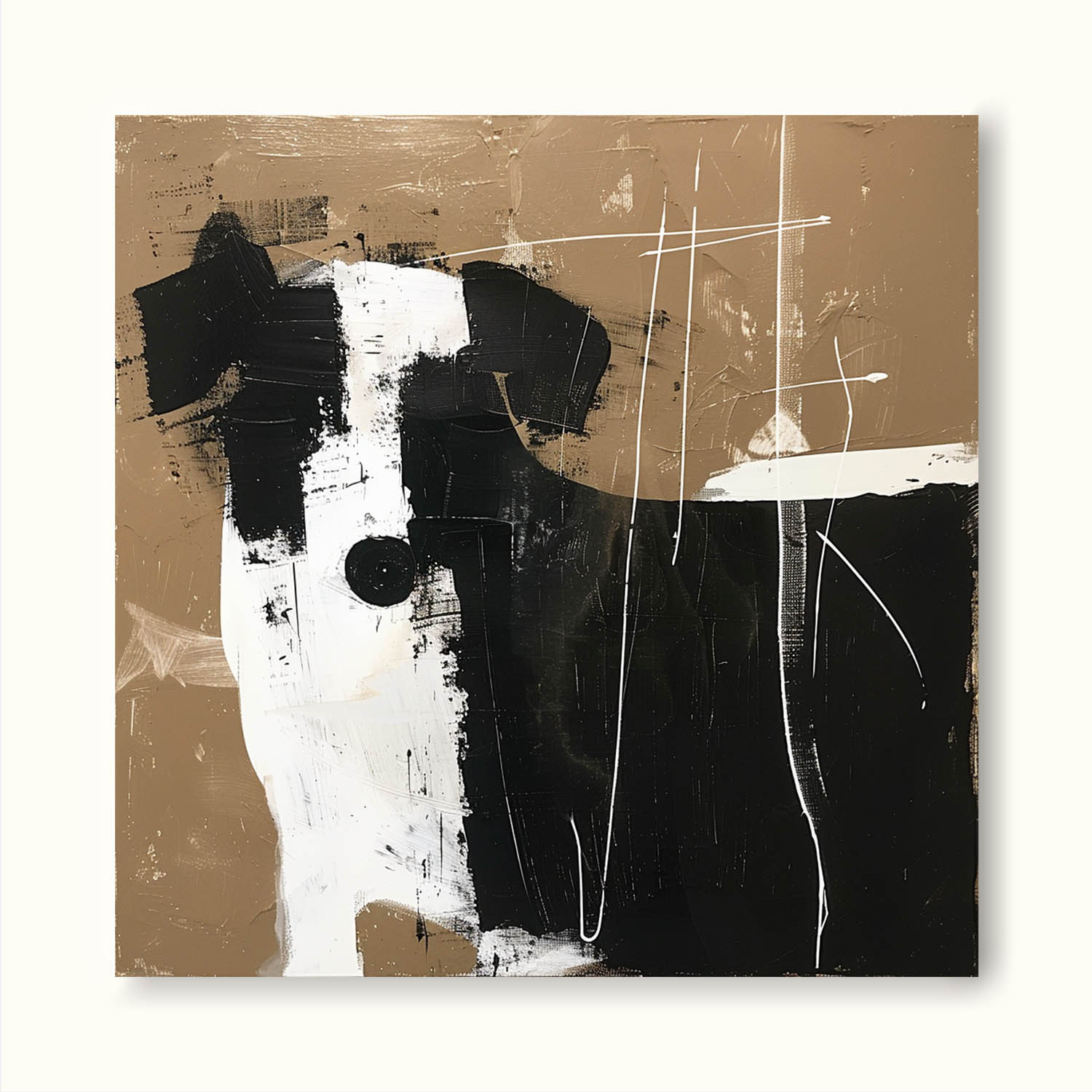 Vintage Black and White Abstract Dog Art Minimalist Black And White Canvas Painting Large Retro Decor