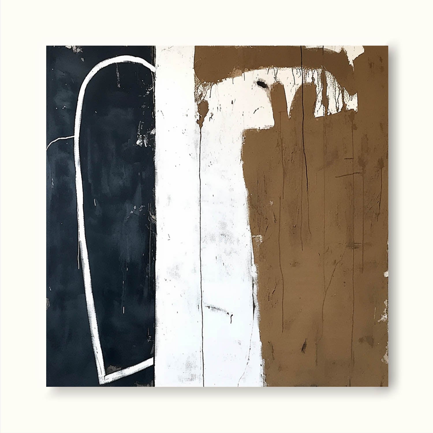 Large Vintage Black & Brown Canvas Art Retro Black And Brown Wall Decor Vintage White And Black Abstract Art