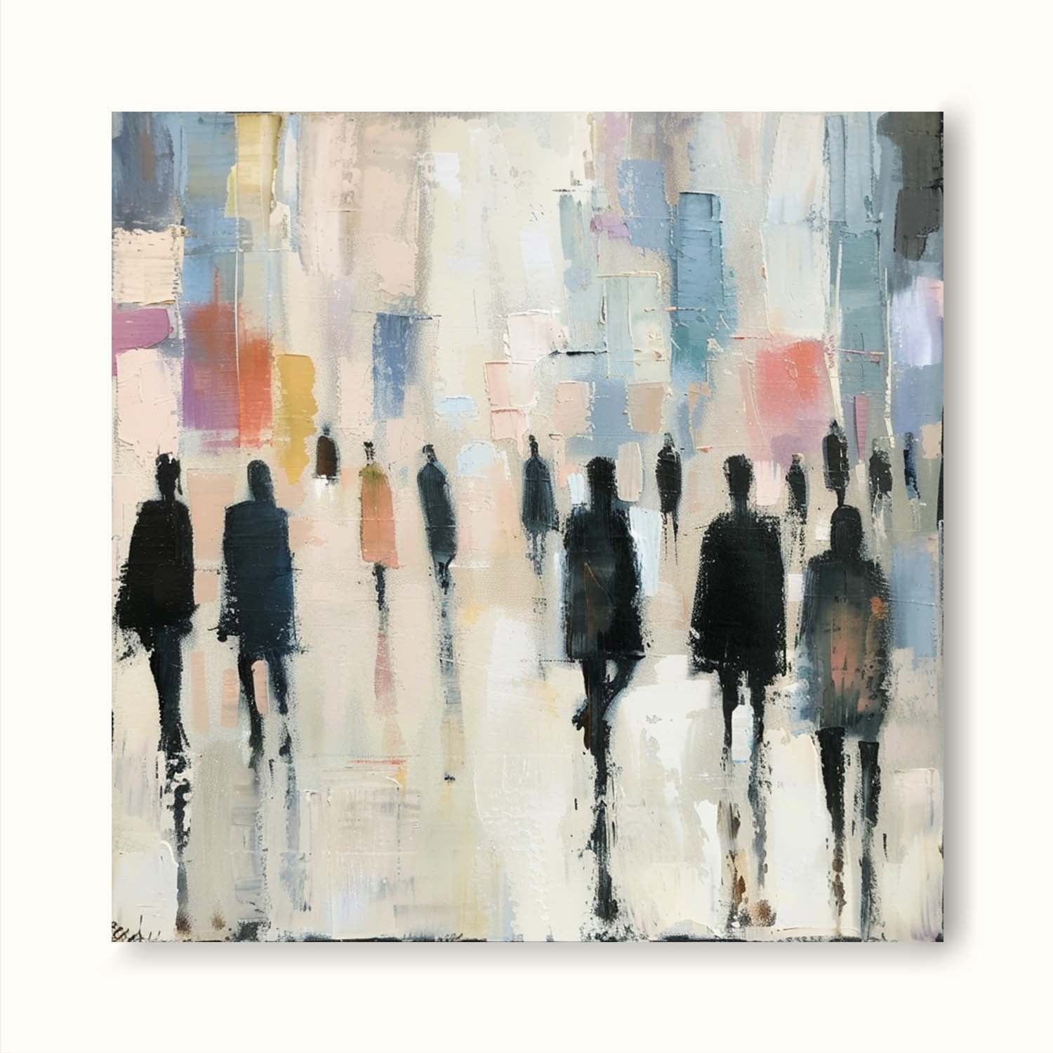 Vintage Beige Neutral People Oil Painting Retro Neutral Textured Painting Large Wabi Sabi Canvas Wall Decor
