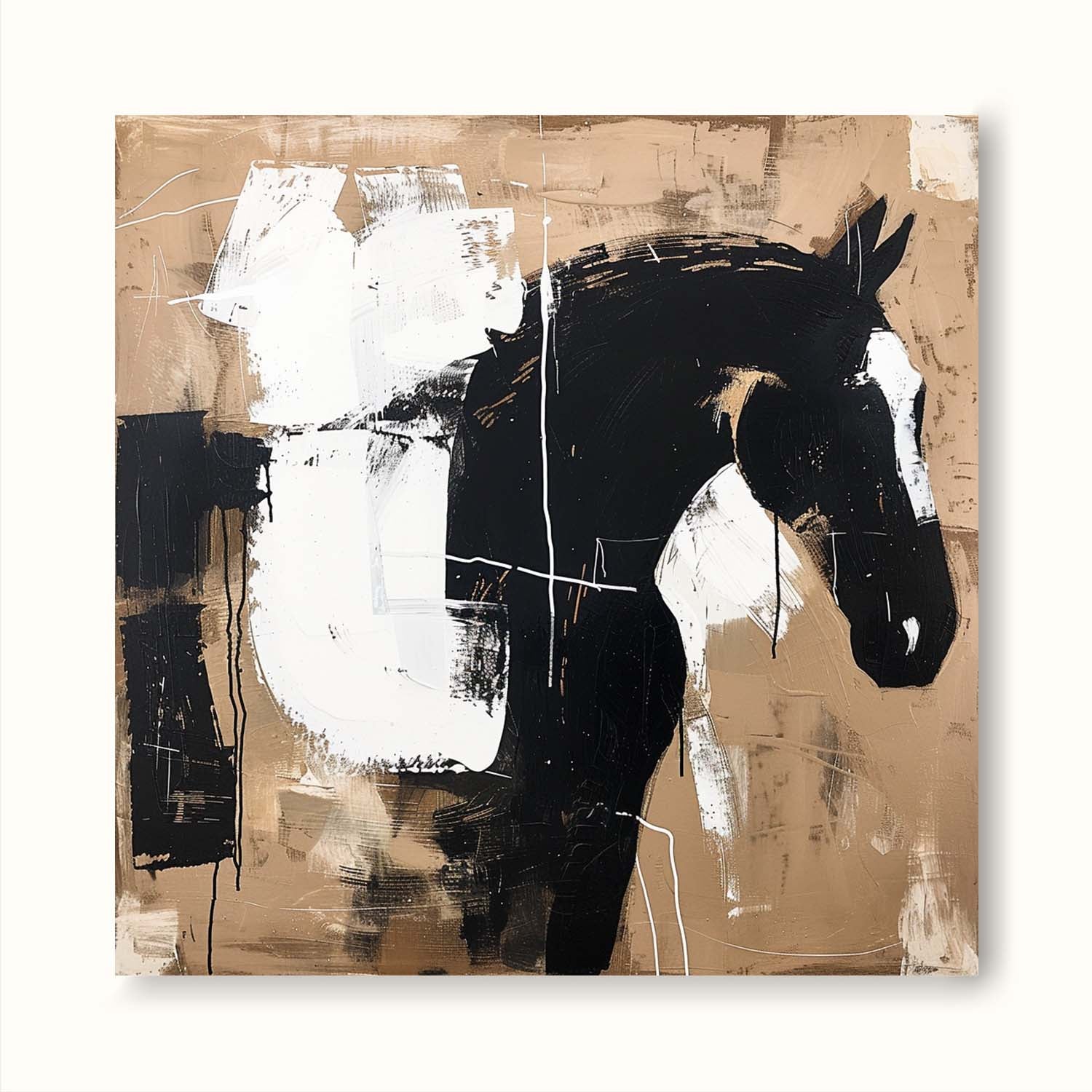 Vintage White Horse Oil Painting Black and White Abstract Horse Oil Painting on Canvas Black Abstract Painting