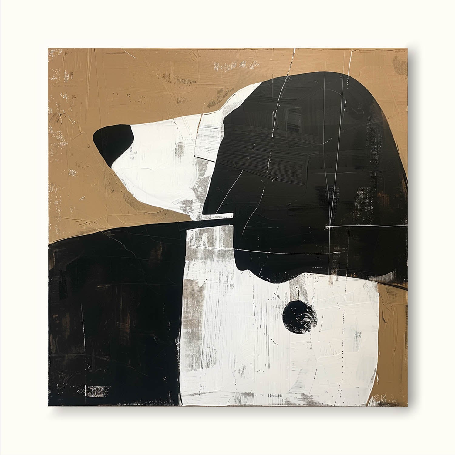 Vintage Black and White Dog Canvas Art Large Vintage Dog Oil Painting Vintage Canvas Wall Art