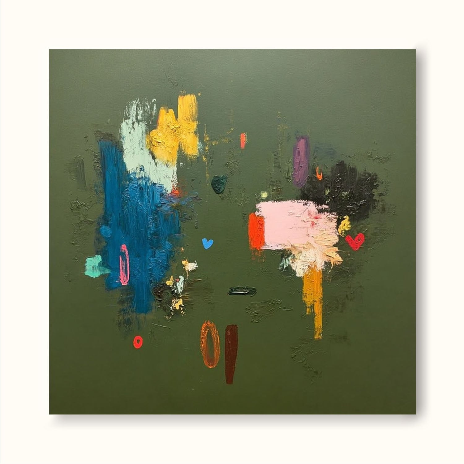 Original Handmade Colorful Oil Painting On Green Canvas Large Square Abstract Canvas Wall Art