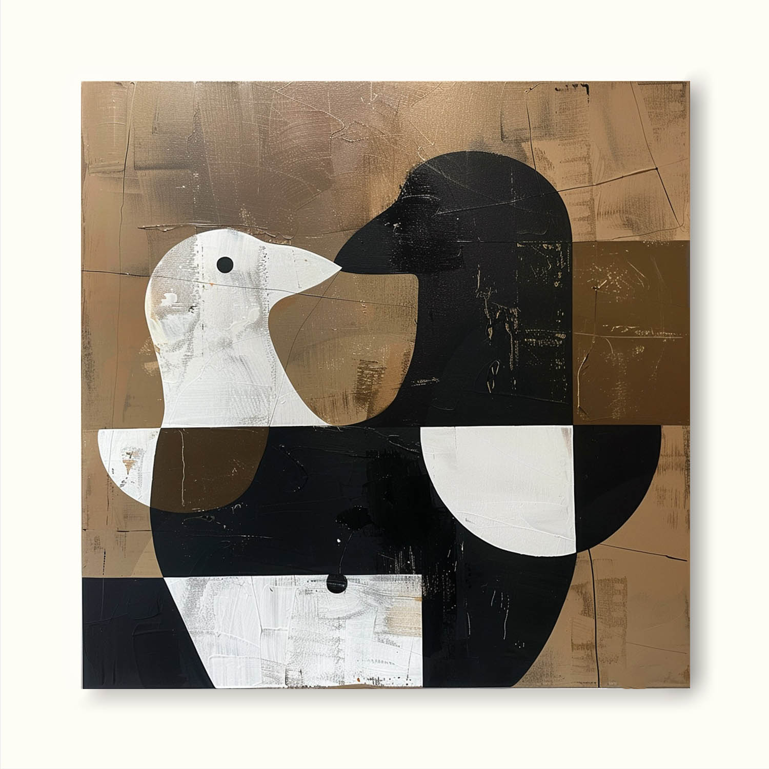 Retro Black And White Dove On Canvas Large Minimalist Abstract Painting Retro Brown Background Dove Painting
