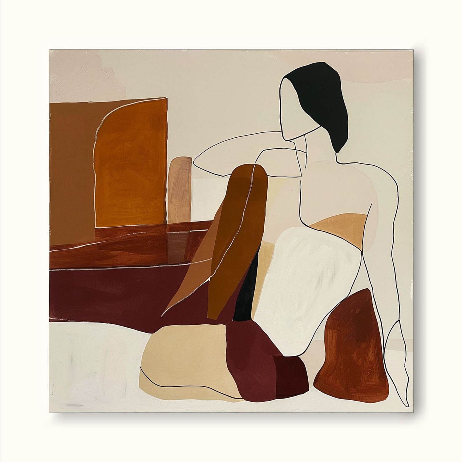 Vintage Women Abstract Painting Framed Woman Wall Art Decor Large Abstract Lady Figure Painting