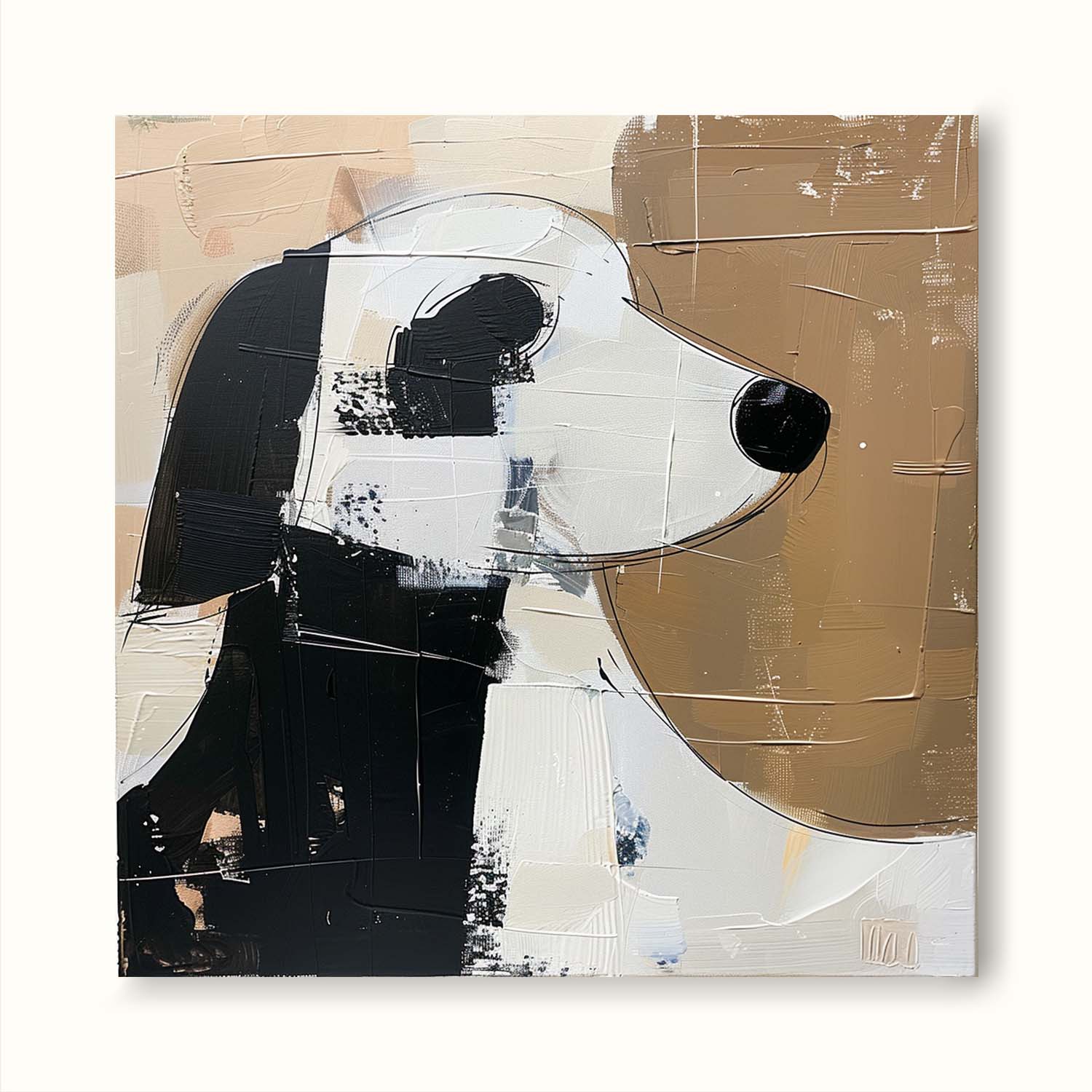 Vintage White And Black Dog Canvas Art Large Retro Minimalist Abstract Art Large Canvas Artwork
