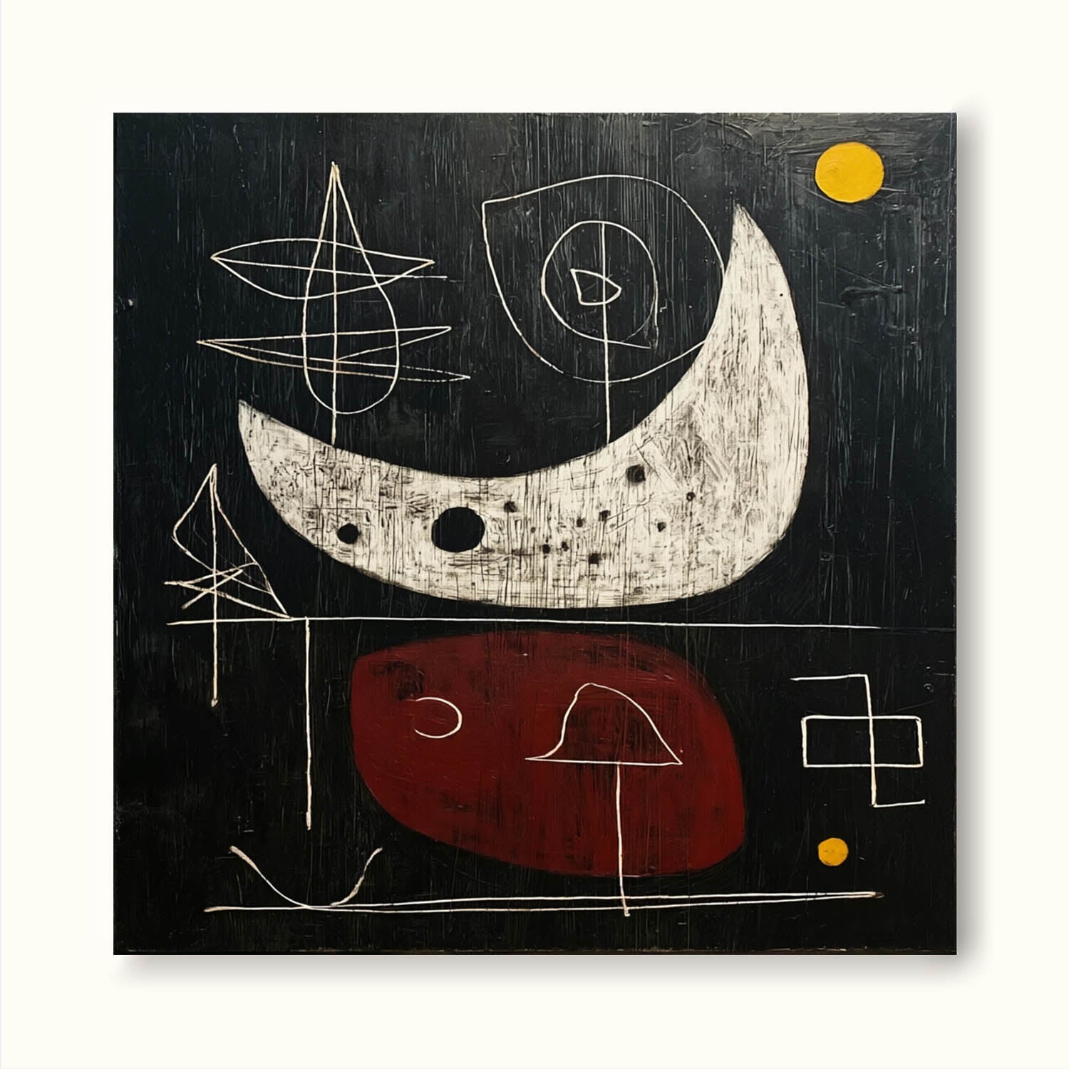 Square Vintage Minimalist Abstract Painting With Organic Texture For Study Room