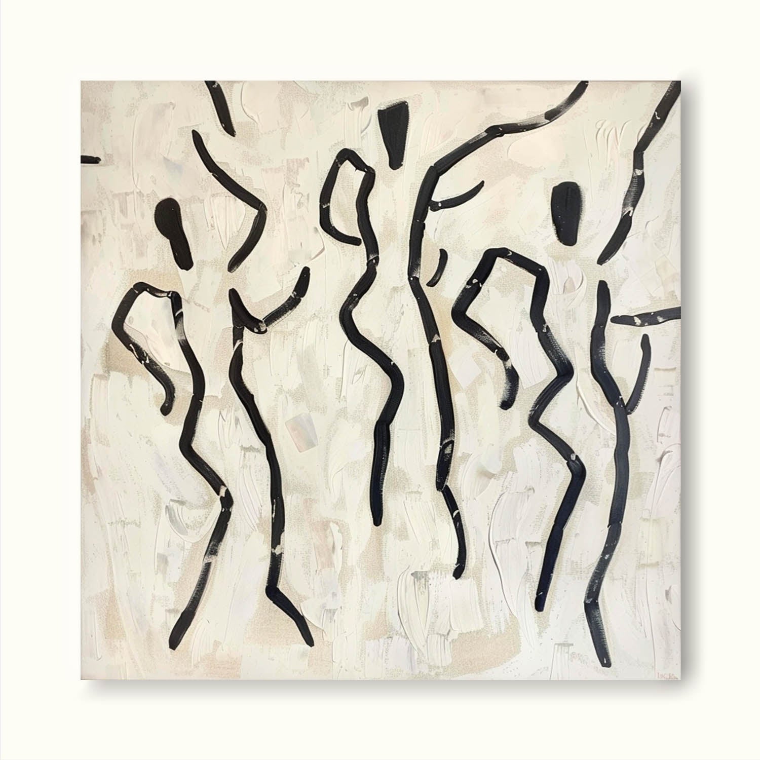 Vintage Black Figure Texture Oil Painting Handmade Black And Beige Figure Artwork Large Wabi Sabi Wall Art