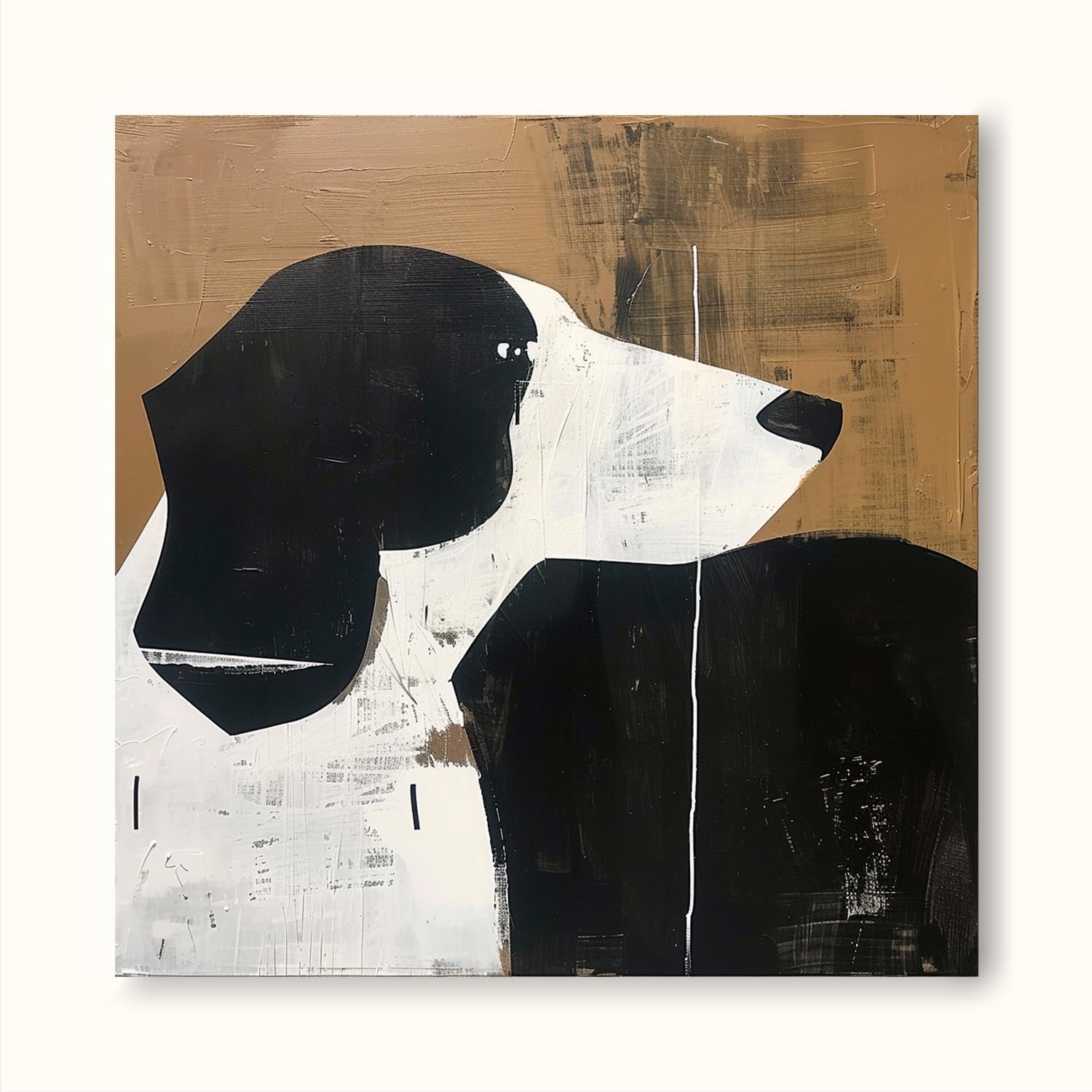 Vintage Dog Oil Painting Original Abstract Dog Wall Art Retro Black And White Dog Painting