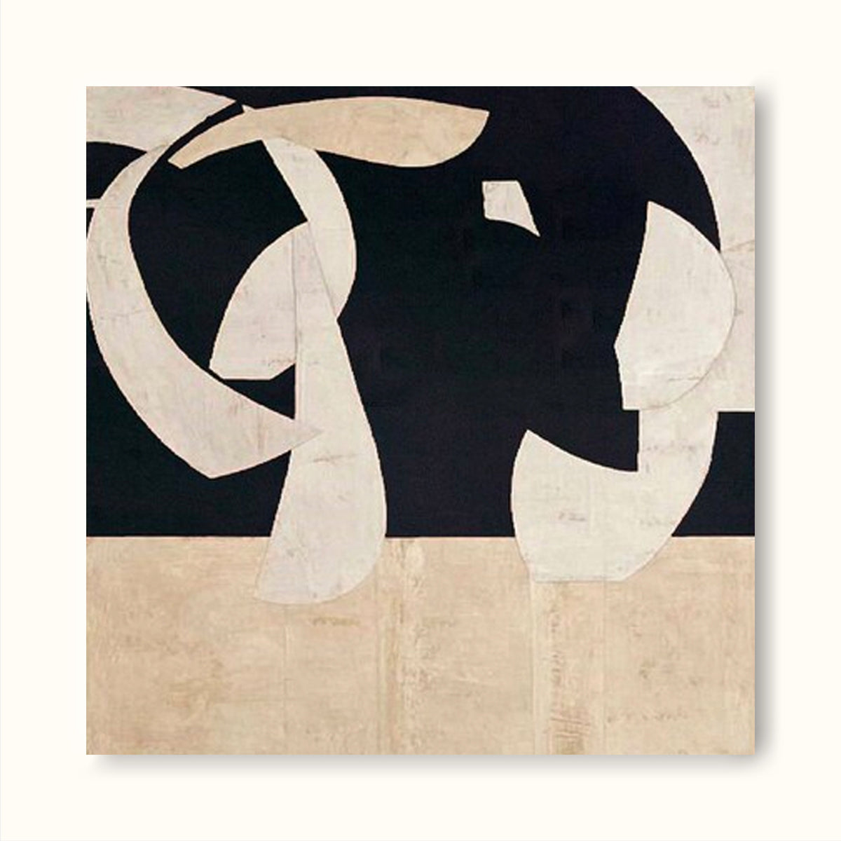 Large Beige And Black Minimalist Abstract Painting Black Beige Textured ...
