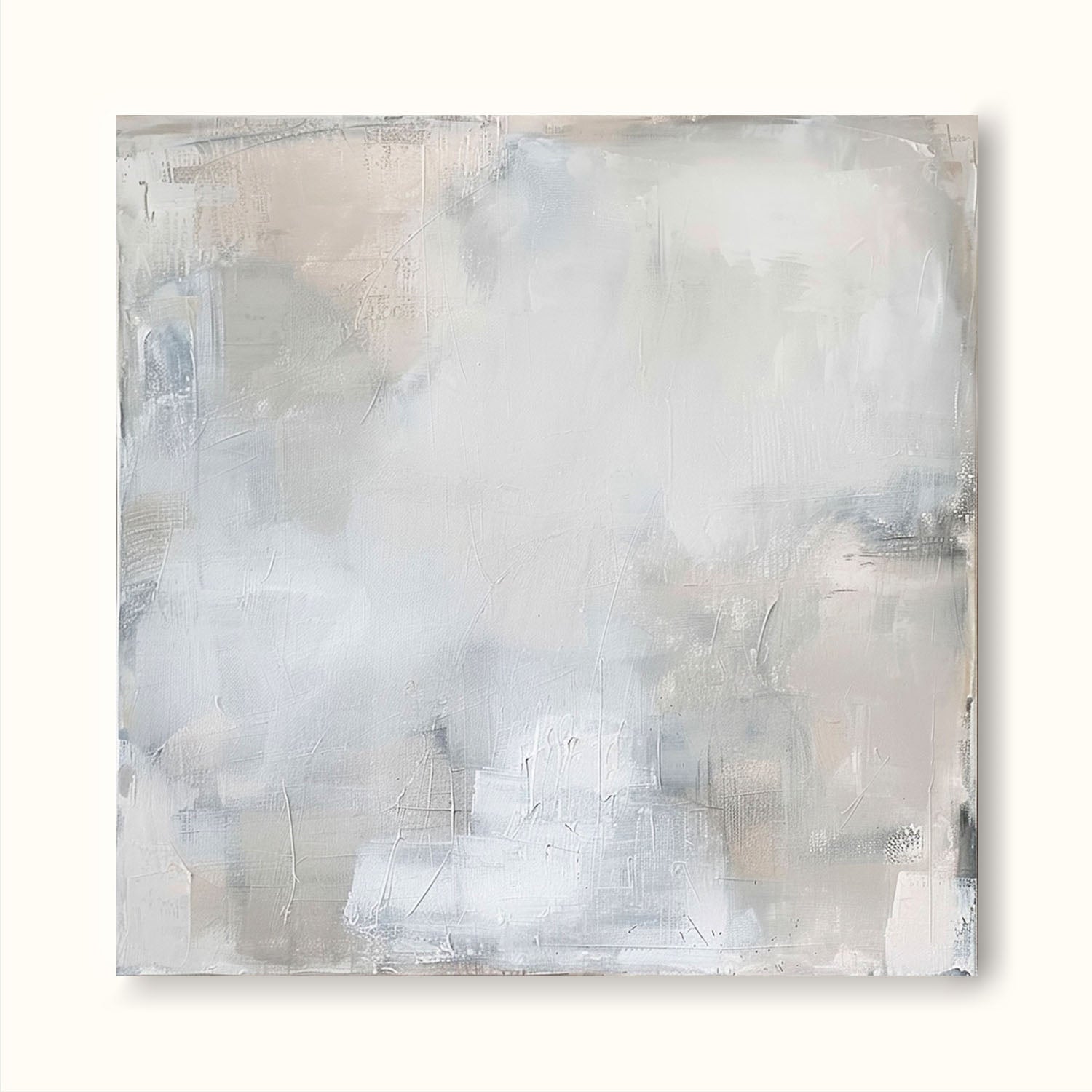 Vintage White Large Abstract Oil Painting Neutral White Textured Wall Art Minimalist White Abstract Wall Art