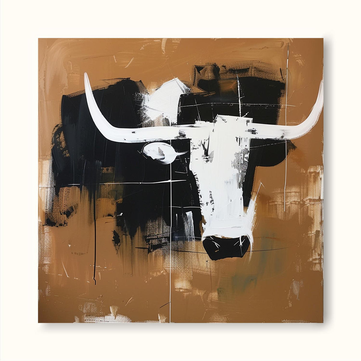 Vintage Abstract Bull Art Retro Minimalist Black And White Canvas Large ...