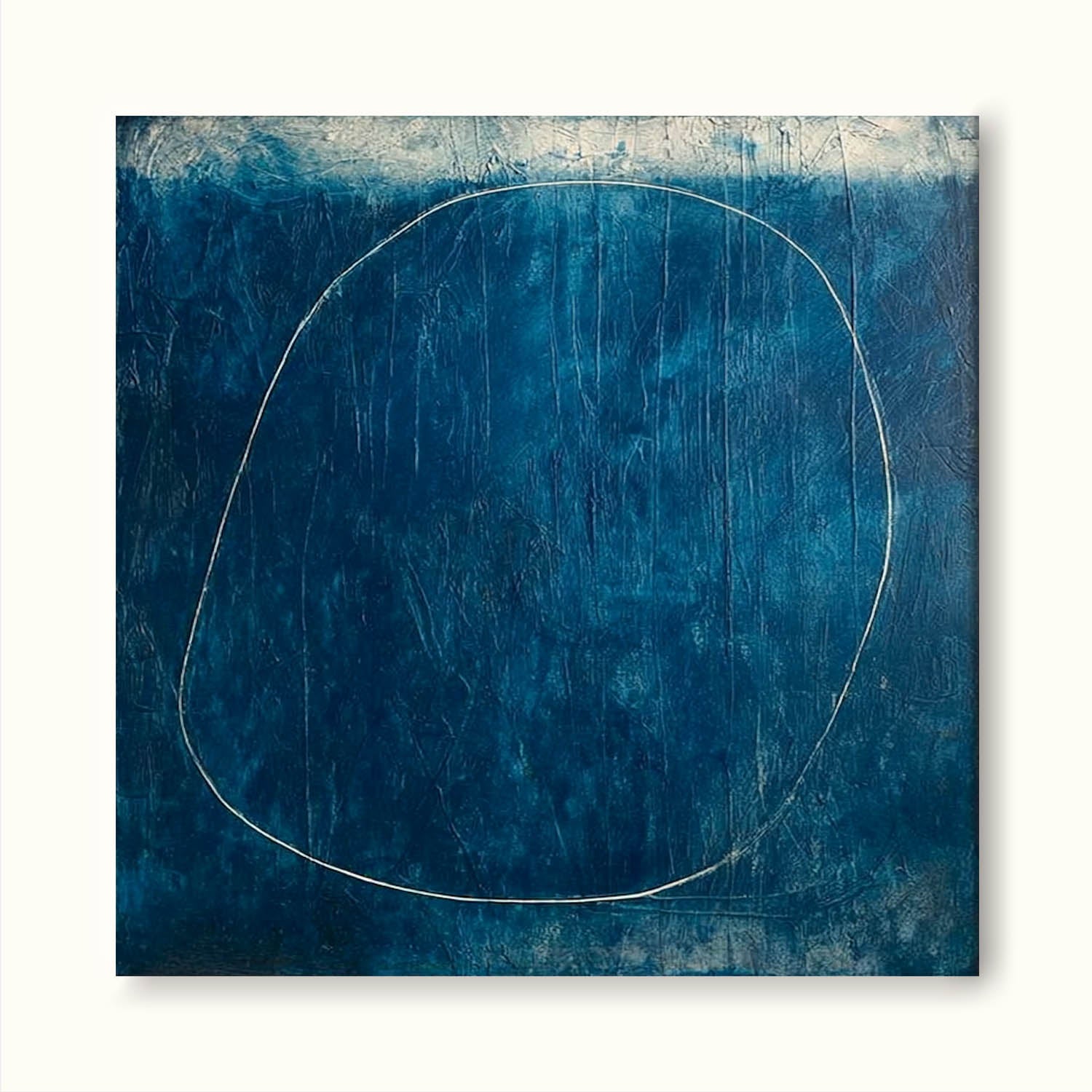 Deep Blue Textured Abstract Painting Handmade Minimalist Circle Art On Canvas Blue Modern Abstract Wall Art