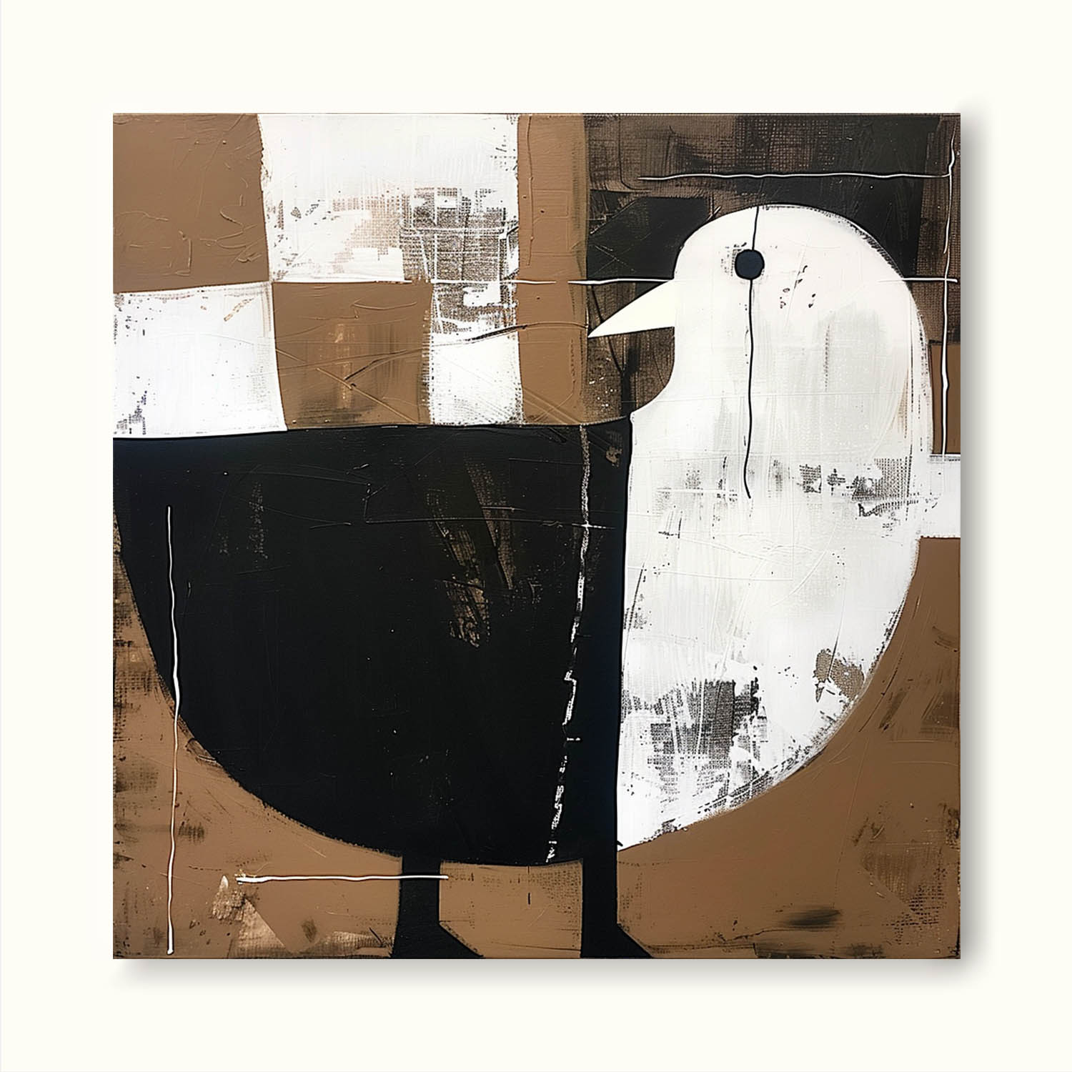 Vintage Black And White Dove Canvas Art Large Abstract Minimalist Bird Painting Retro Dove Wall Art