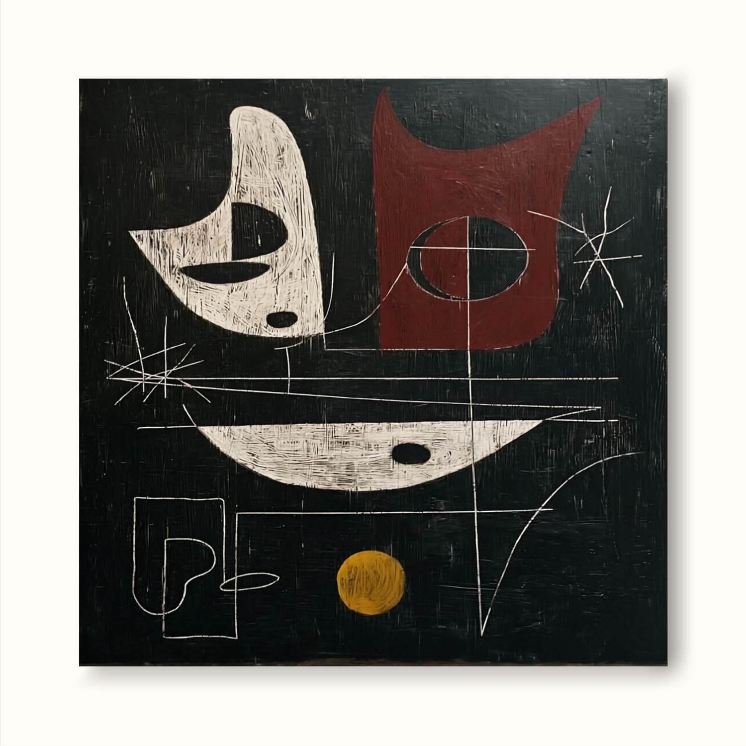 Large Vertical Black And Red Abstract Painting For Modern Living Room