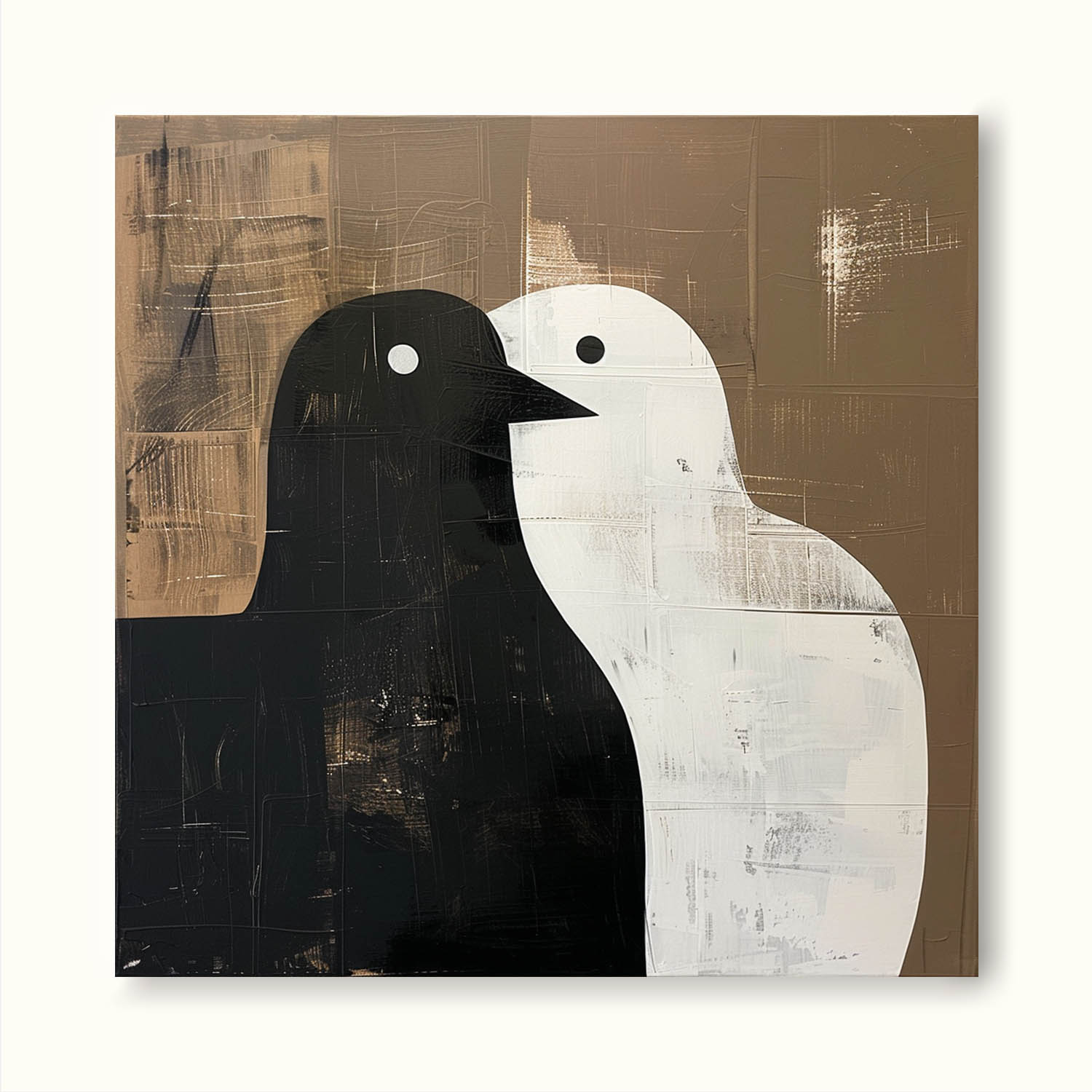 Vintage Neutral Dove Canvas Art Retro Handmade Dove Painting Original Black And White Canvas Art Retro Canvas Dove Art