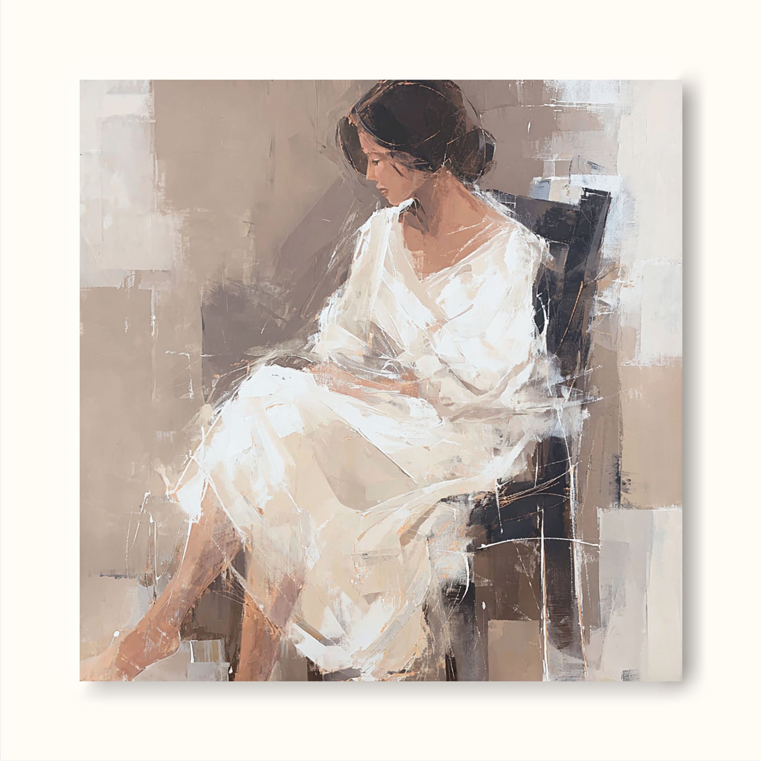 Large Abstract Female Figure Oil Painting Original White Female Figure Wall Art Minimalist Figure Oil Painting