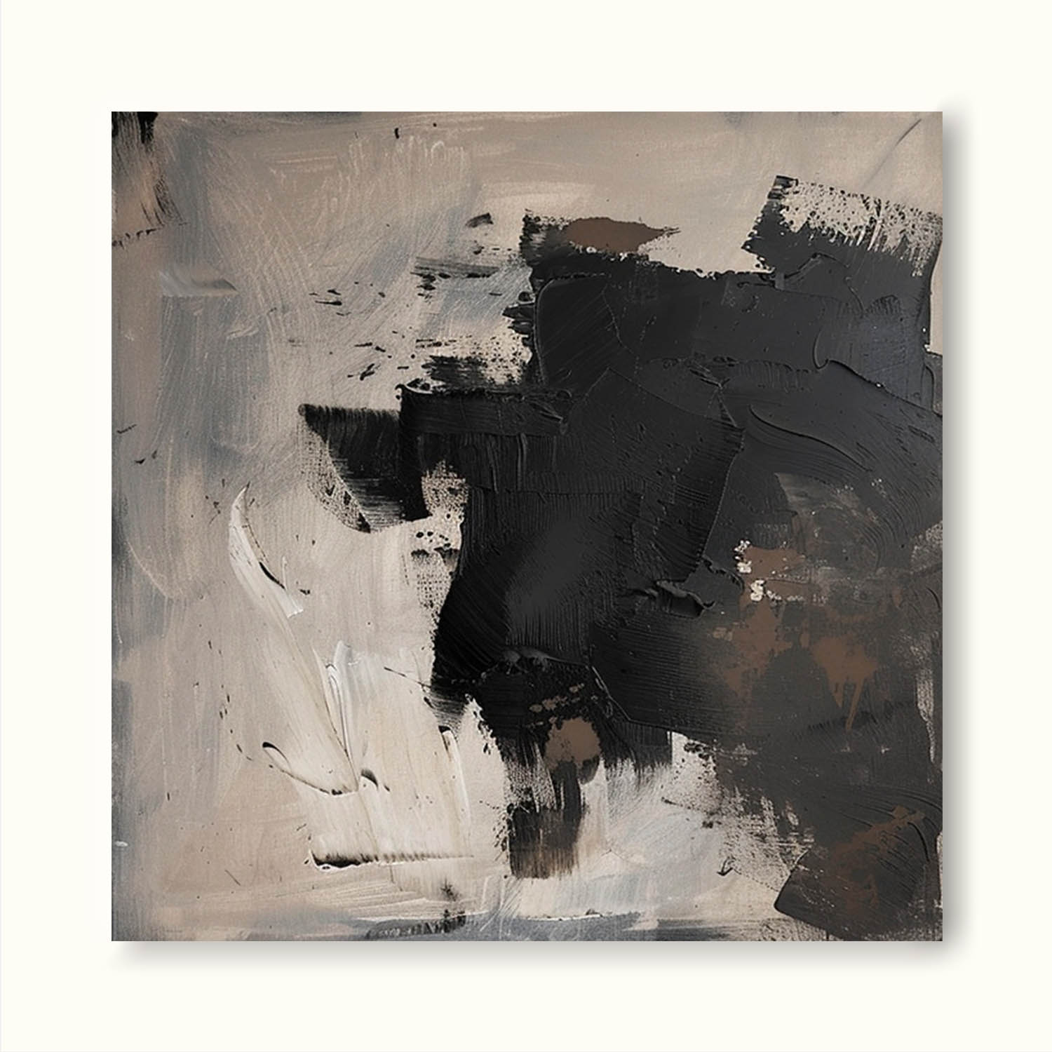Vintage Black And Beige Abstract Art Original Black Canvas Art Neutral Black And Beige Oil Painting