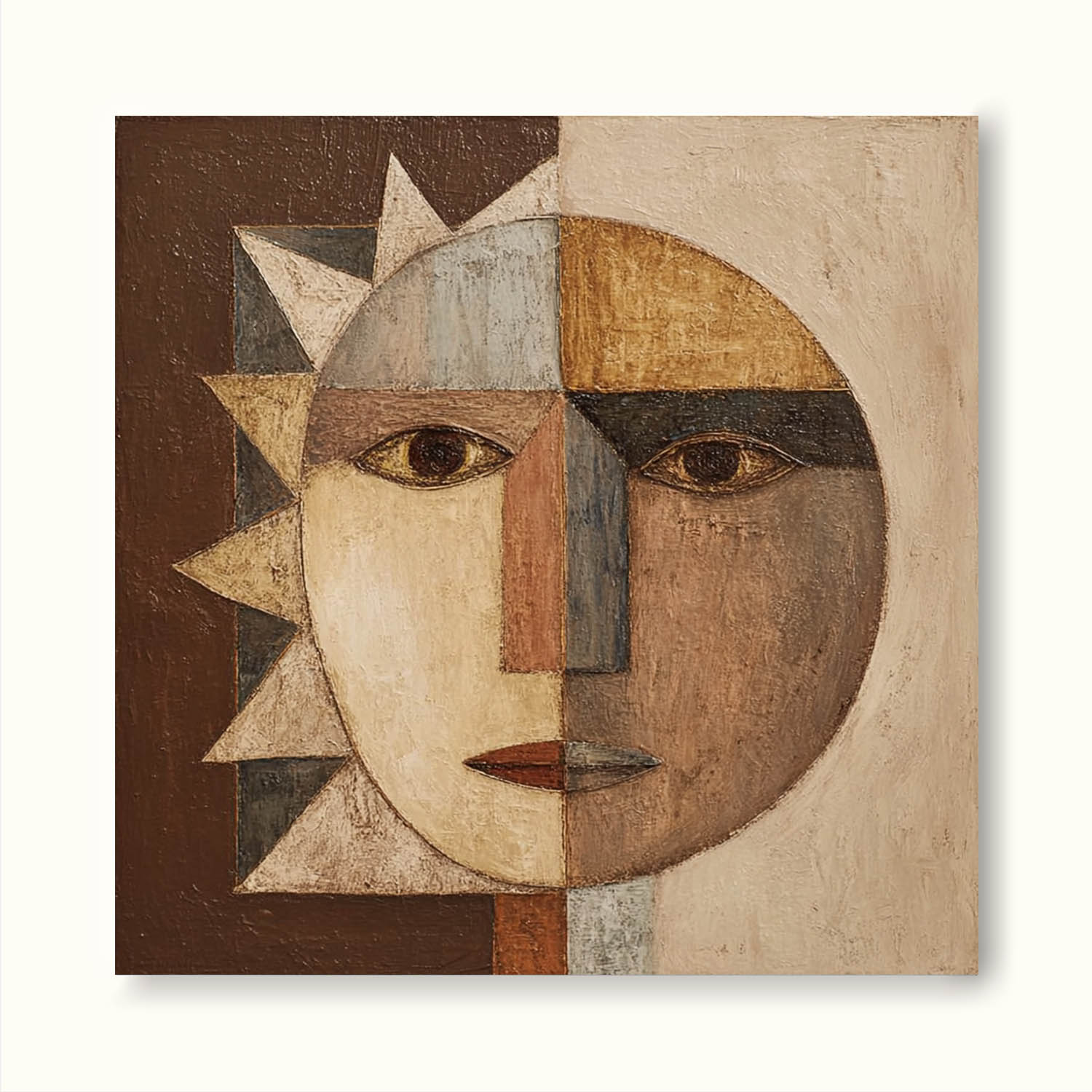 Large Textured Abstract Portrait Wall Art Minimalist Textured Geometric Abstract Artwork Brown Geometric Canvas Painting