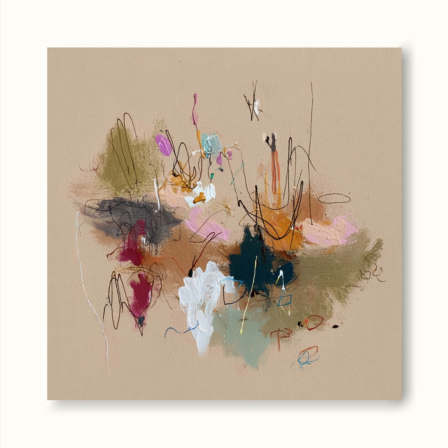 Handmade Colorful Abstract Wall Art On Beige Canvas Original Textured Painting For Living Room And Office Decor