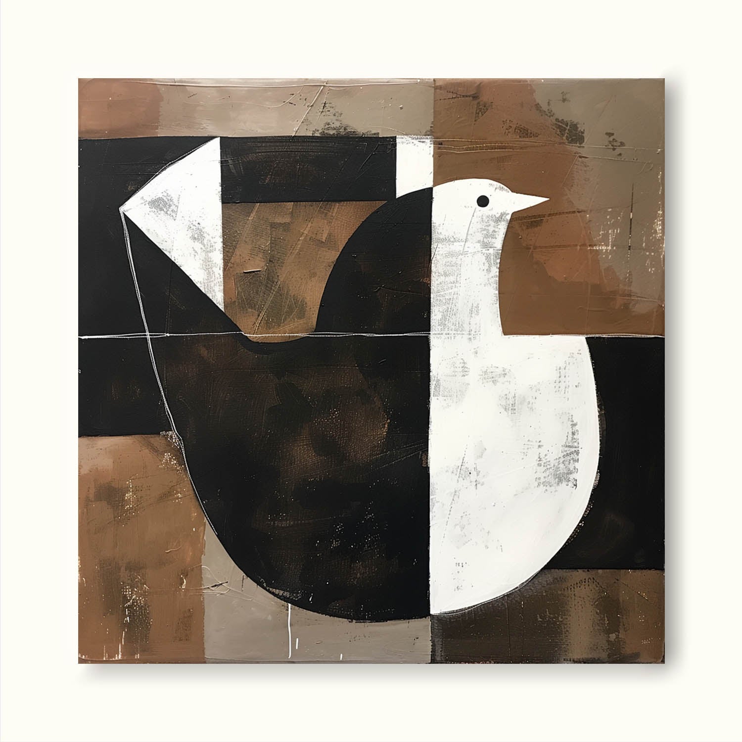 Retro Neutral Dove Painting On Canvas Retro Black & White Dove Canvas Art Vintage Minimalist Dove Painting