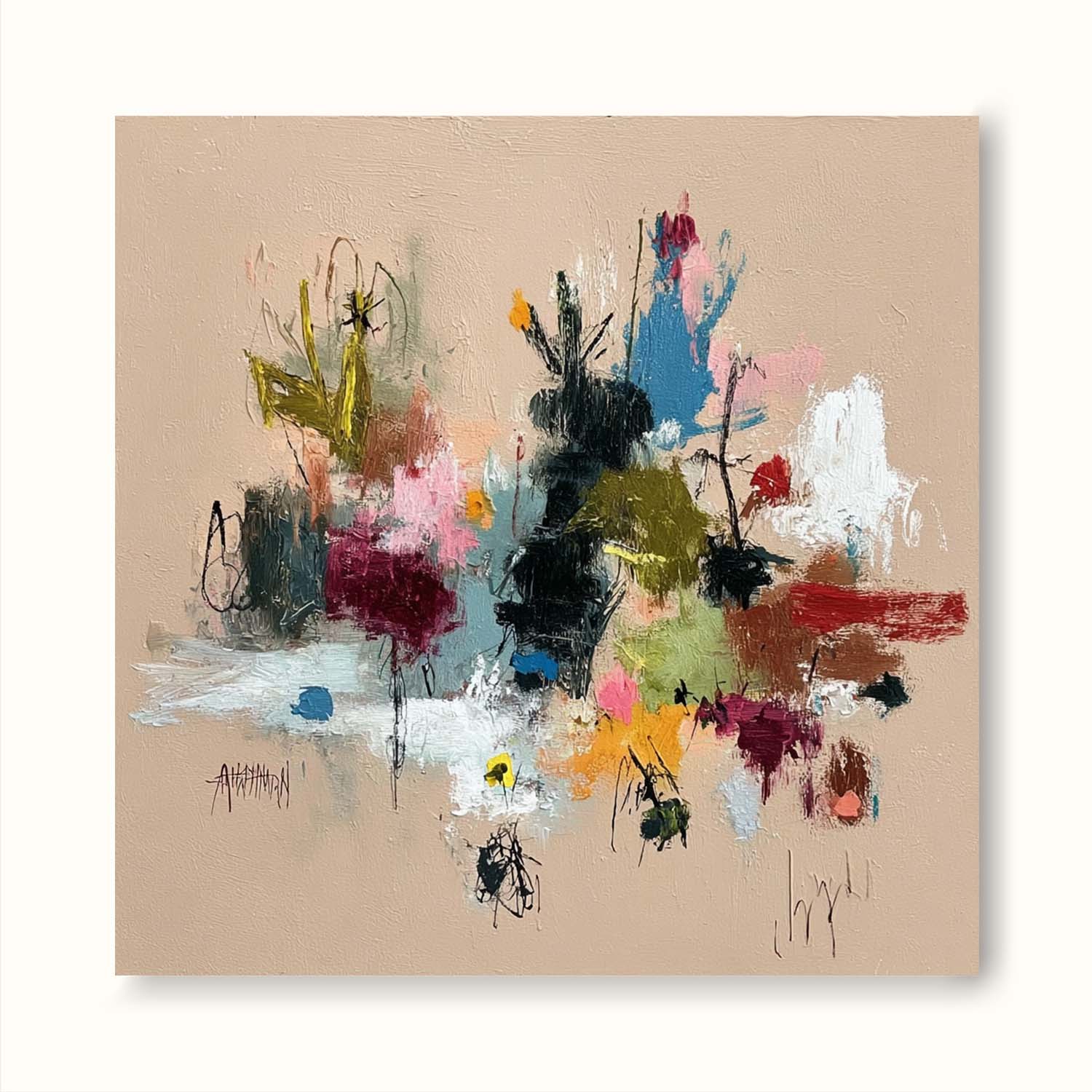 Neutral Earthy Tones Textured Abstract Oil Painting Original Colorful Oil Painting For Living Room Decor