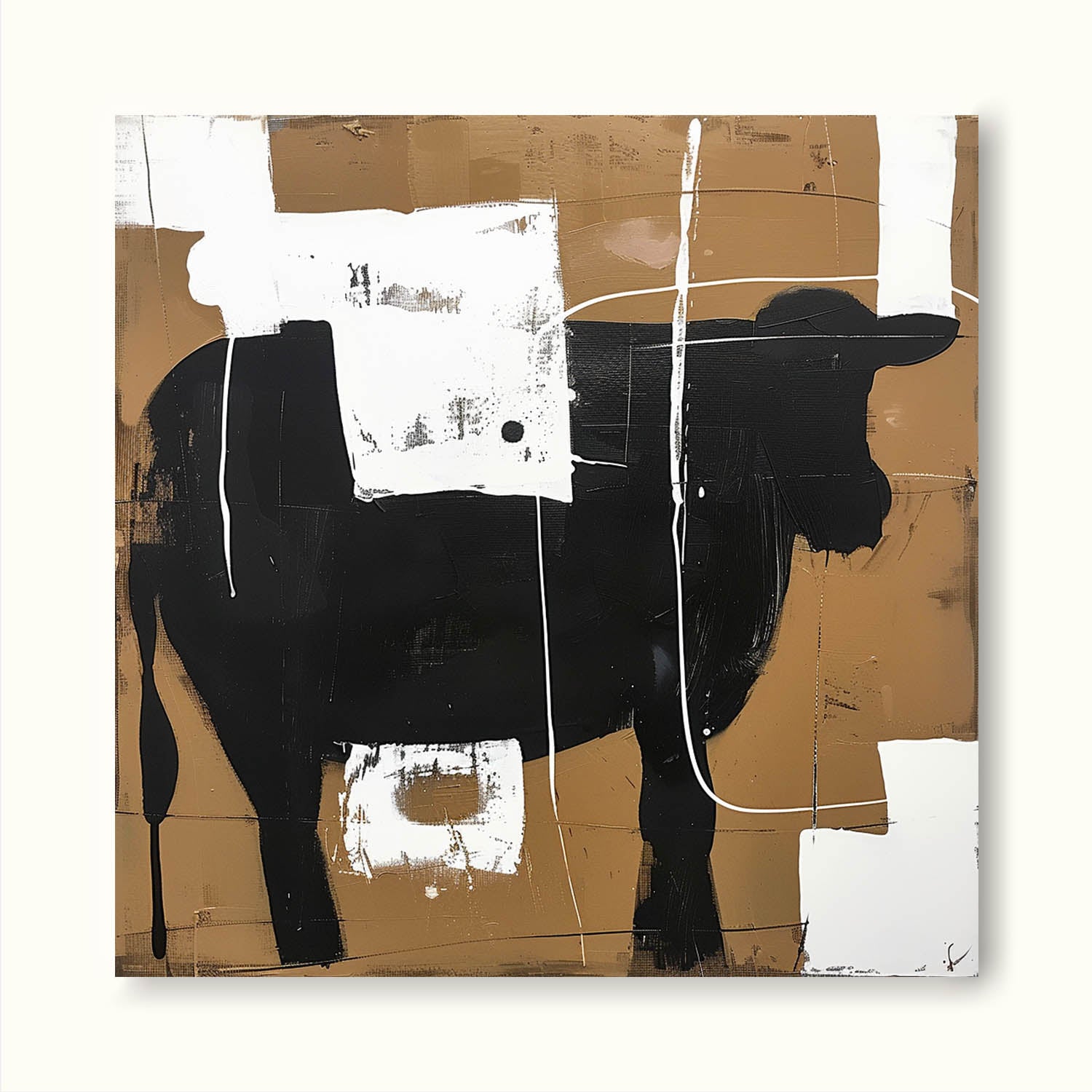 Vintage Original Abstract Bull Painting On Canvas Handmade Bull Painting Large Bull Artwork Large Abstract Art