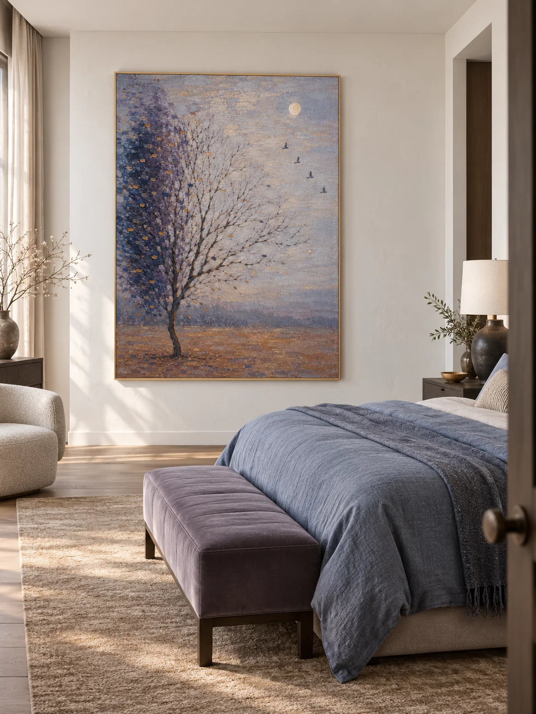 Hand Painted Moon And Tree Wall Art Large Modern Country Landscape Artwork Canvas