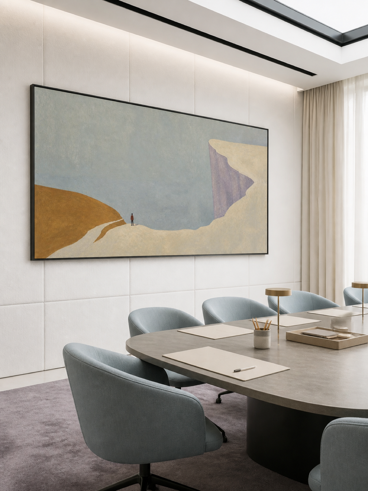 Soft Neutral Mountain Edge With A Tiny Figure Minimalist Wall Decor For Bedroom