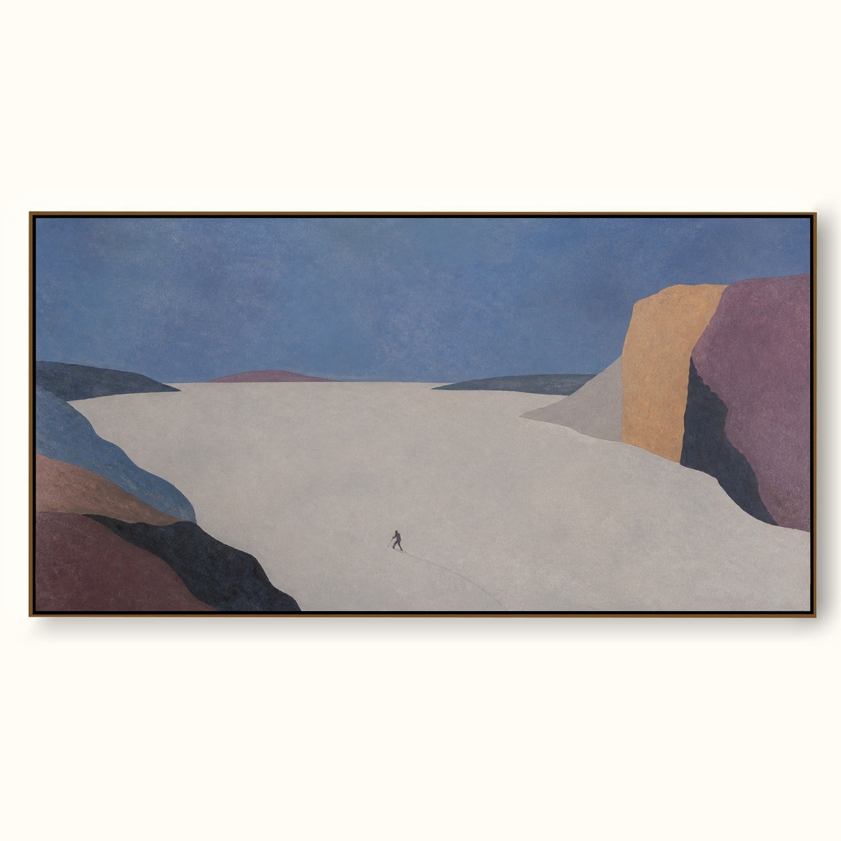 Minimalist Snow Valley Canvas Art With Lone Traveler For Modern Office Decor