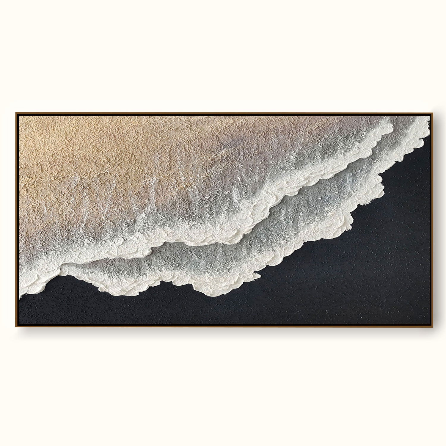 3D Hand Painted Ocean Wave Art Minimalist Beige Black Wall Decor For Living Room