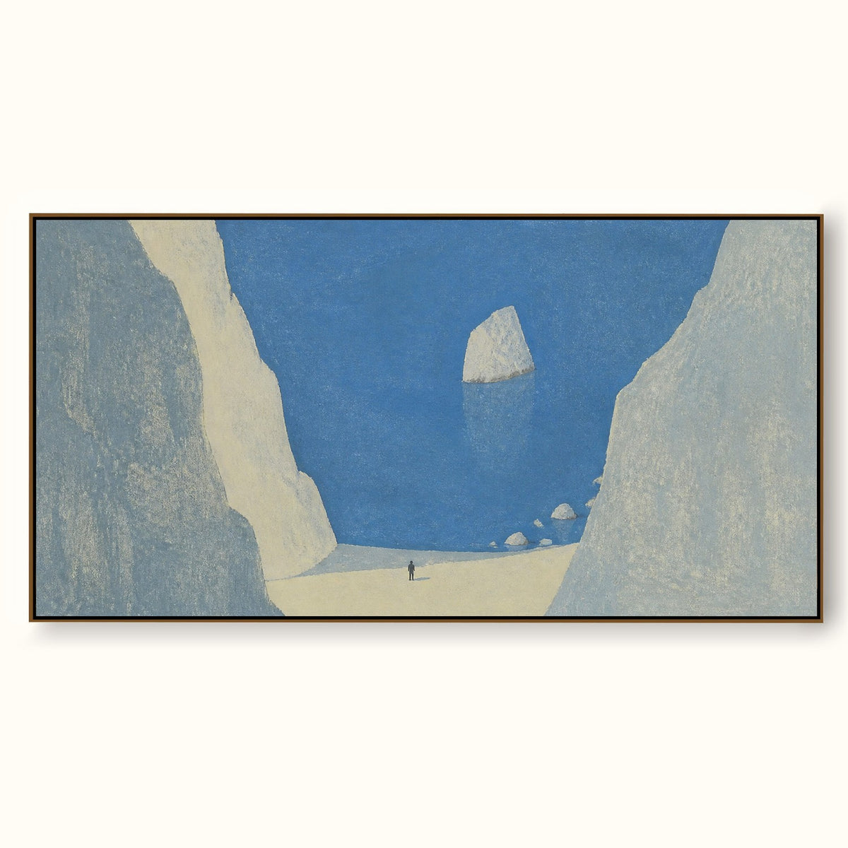 Cobalt Blue Sea And White Limestone Cliffs Contemporary Coastal Oil Painting