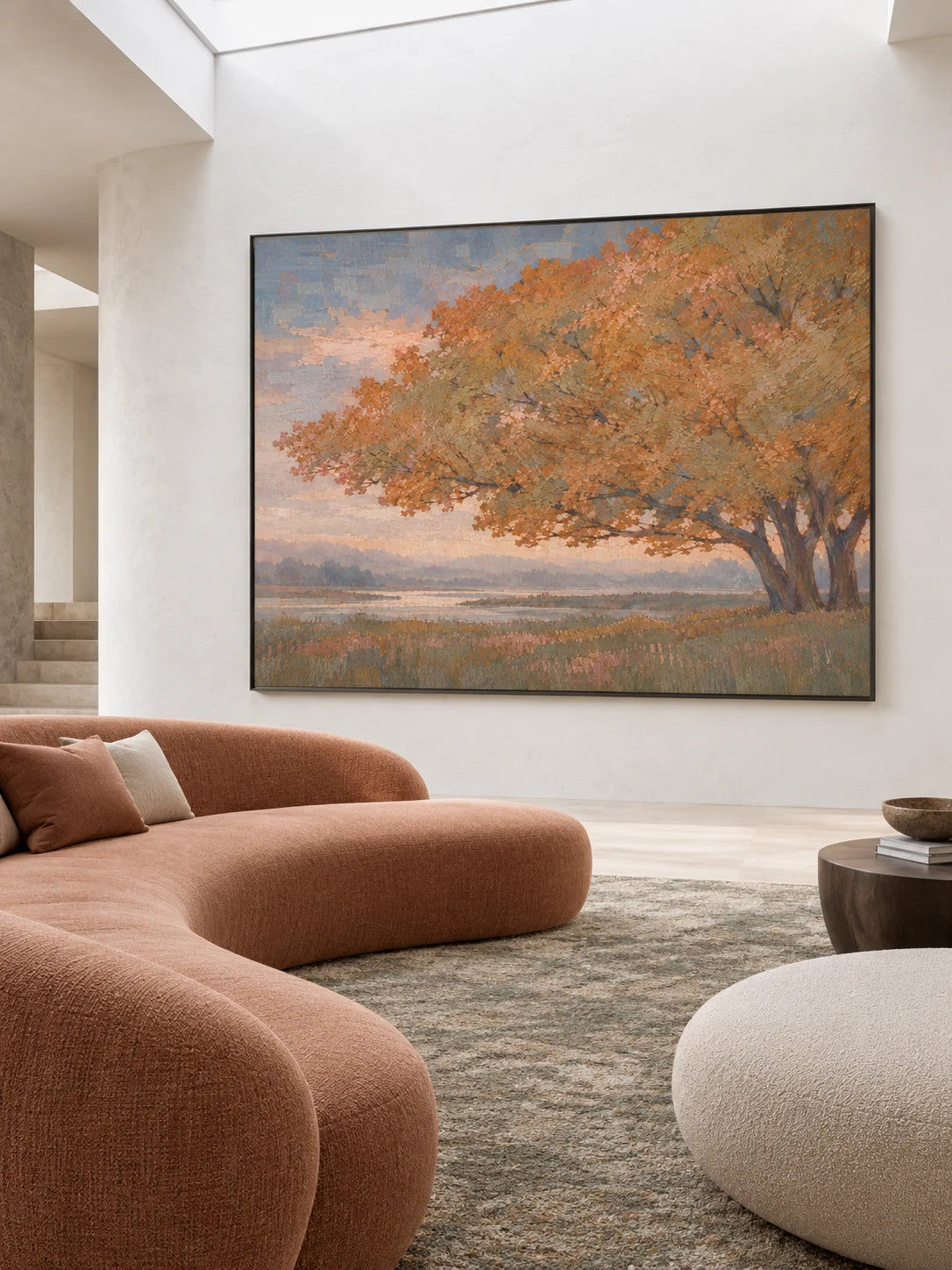 Contemporary Minimalist Tree Landscape Hand-Painted Canvas Art For Modern Home Decor