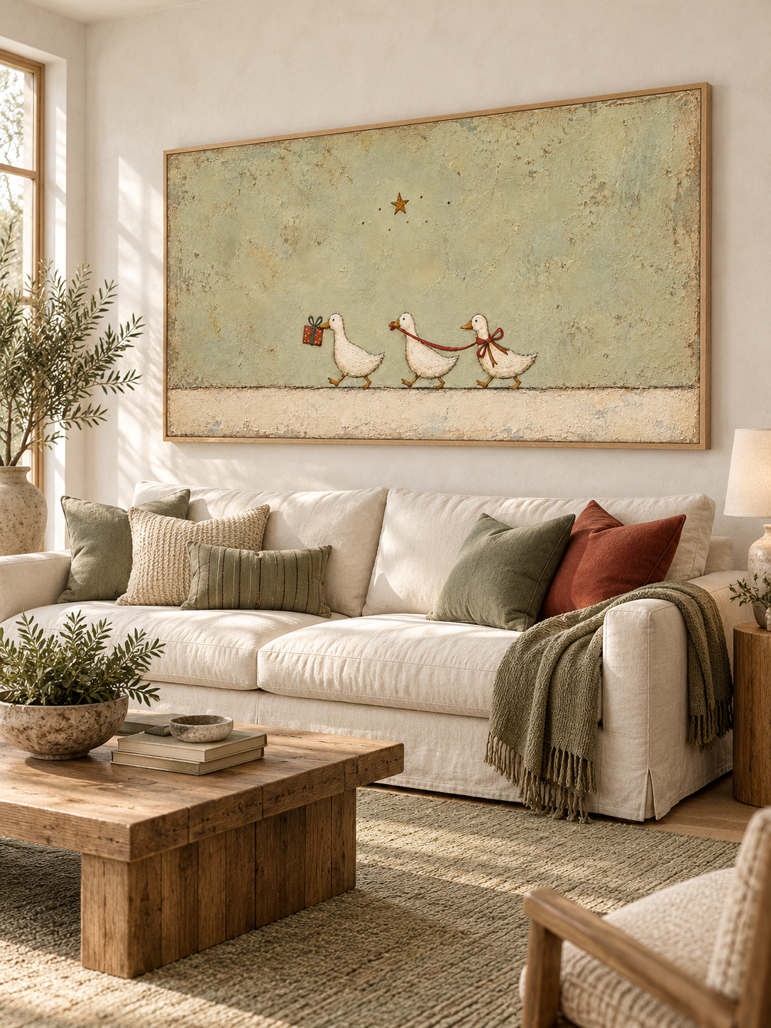 Hand Painted Ducks With Gift Wall Art Playful Farm Animal Storybook Artwork