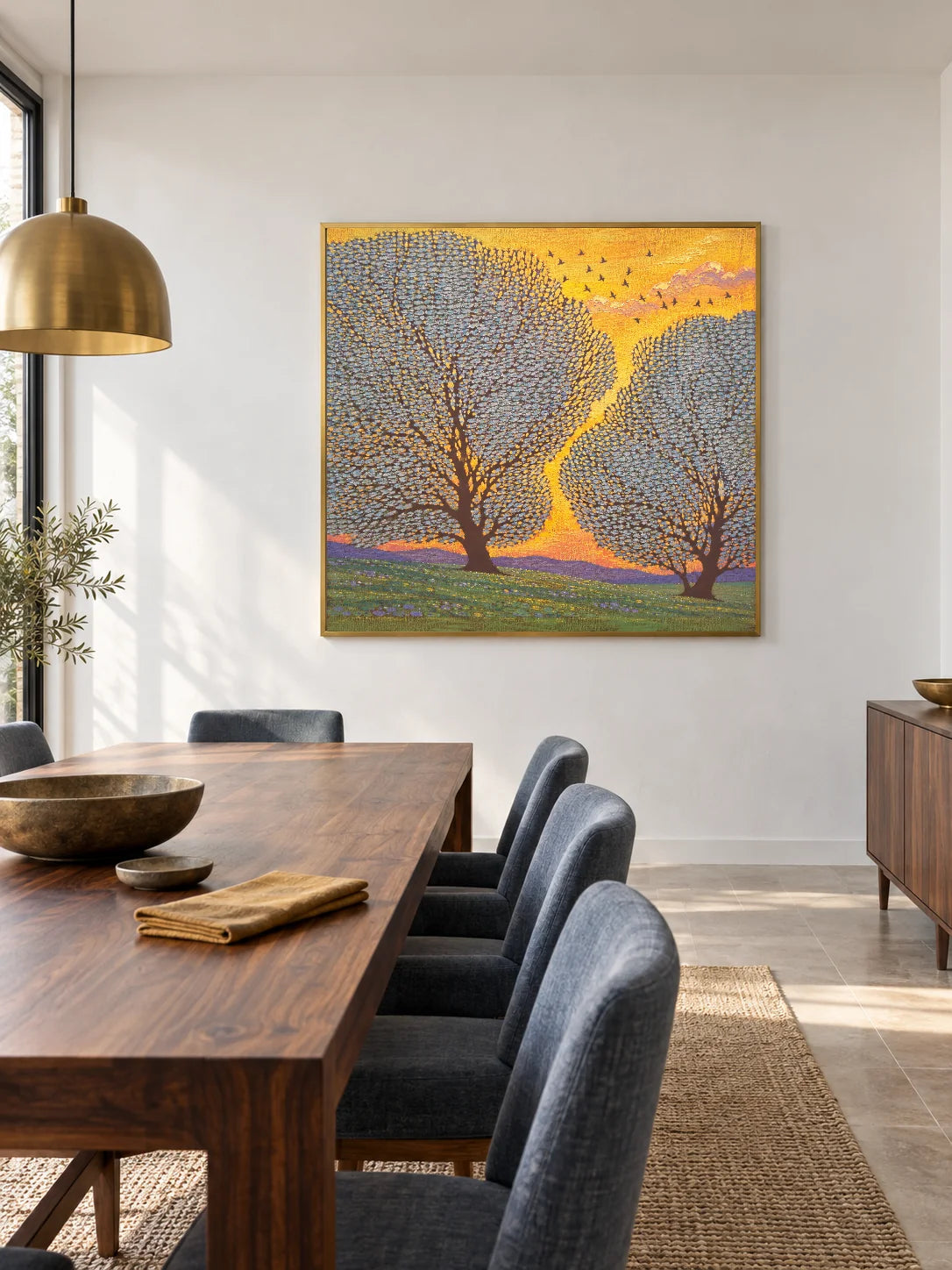 Contemporary Golden Sunset Artwork Large Tree Landscape Art For Modern Home