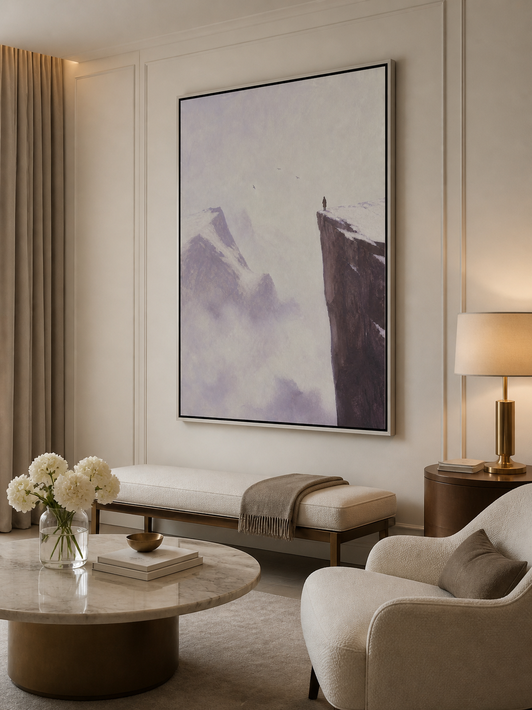 Hand Painted Minimalist Abstract Figure Cliff Painting Large Wall Art