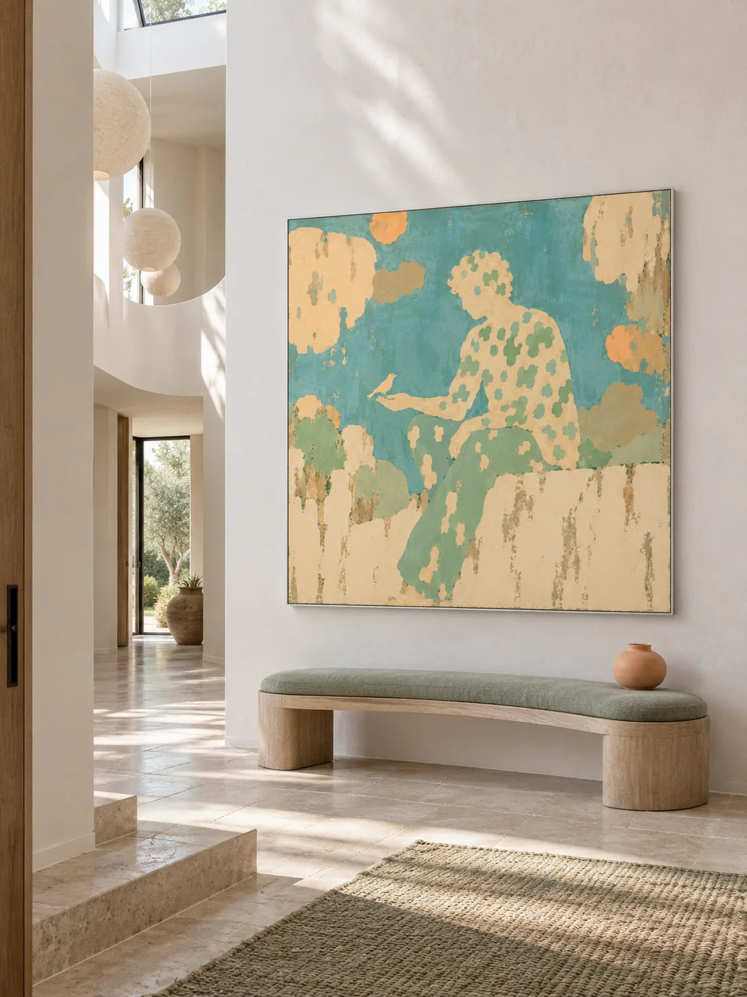 Serene Bird Companion Canvas Painting For Cozy Neutral Bedroom Wall Decor