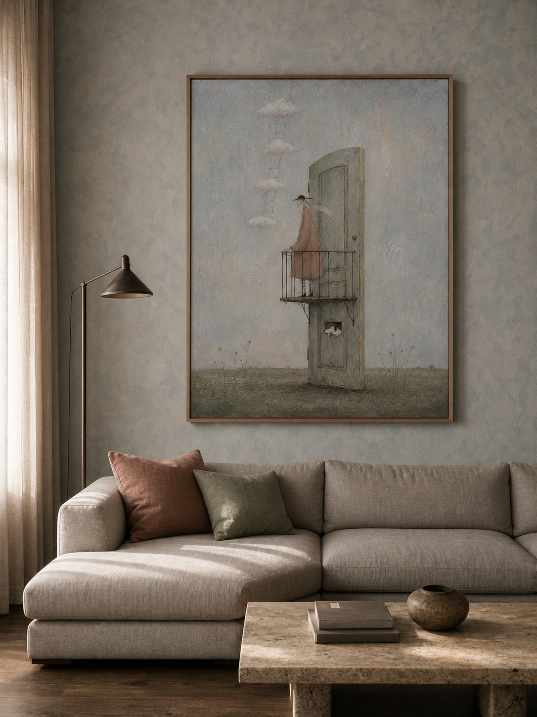 Whimsical Surrealist Painting With Vintage Charm For Modern Living Rooms