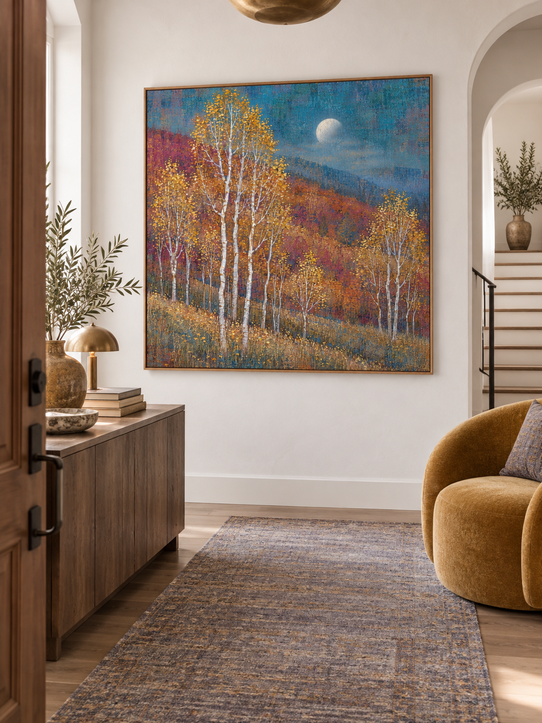 Large Textured Autumn Woodland Painting For Modern Rustic Living Room Decor