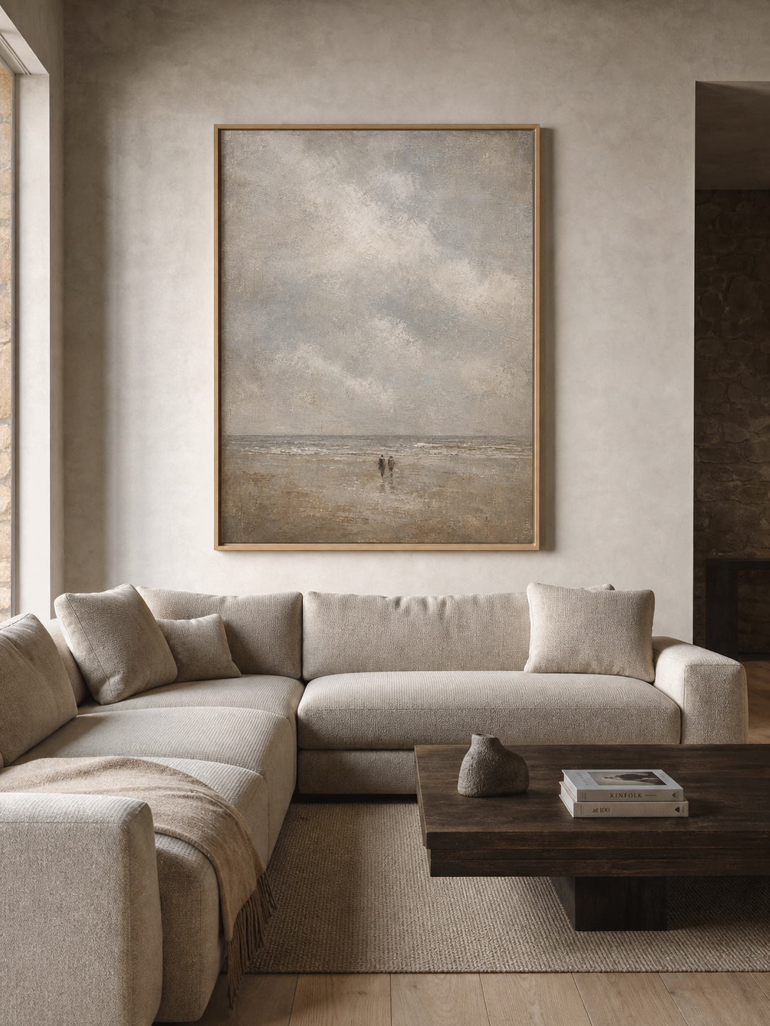 Neutral Coastal Beach Painting For Modern Living Room Wall Art Decor