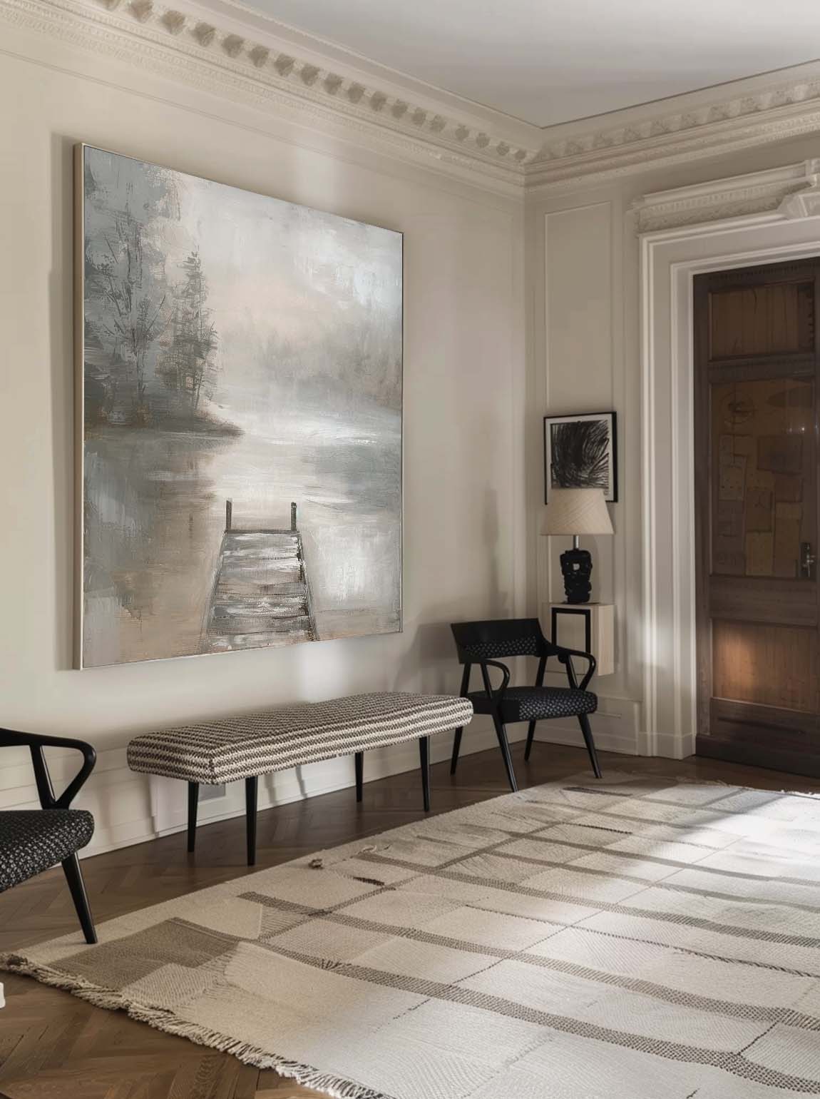 Vintage Beige Landscape Wall Art Large Beige Landscape Painting Original Vintage Beige Minimalist Art